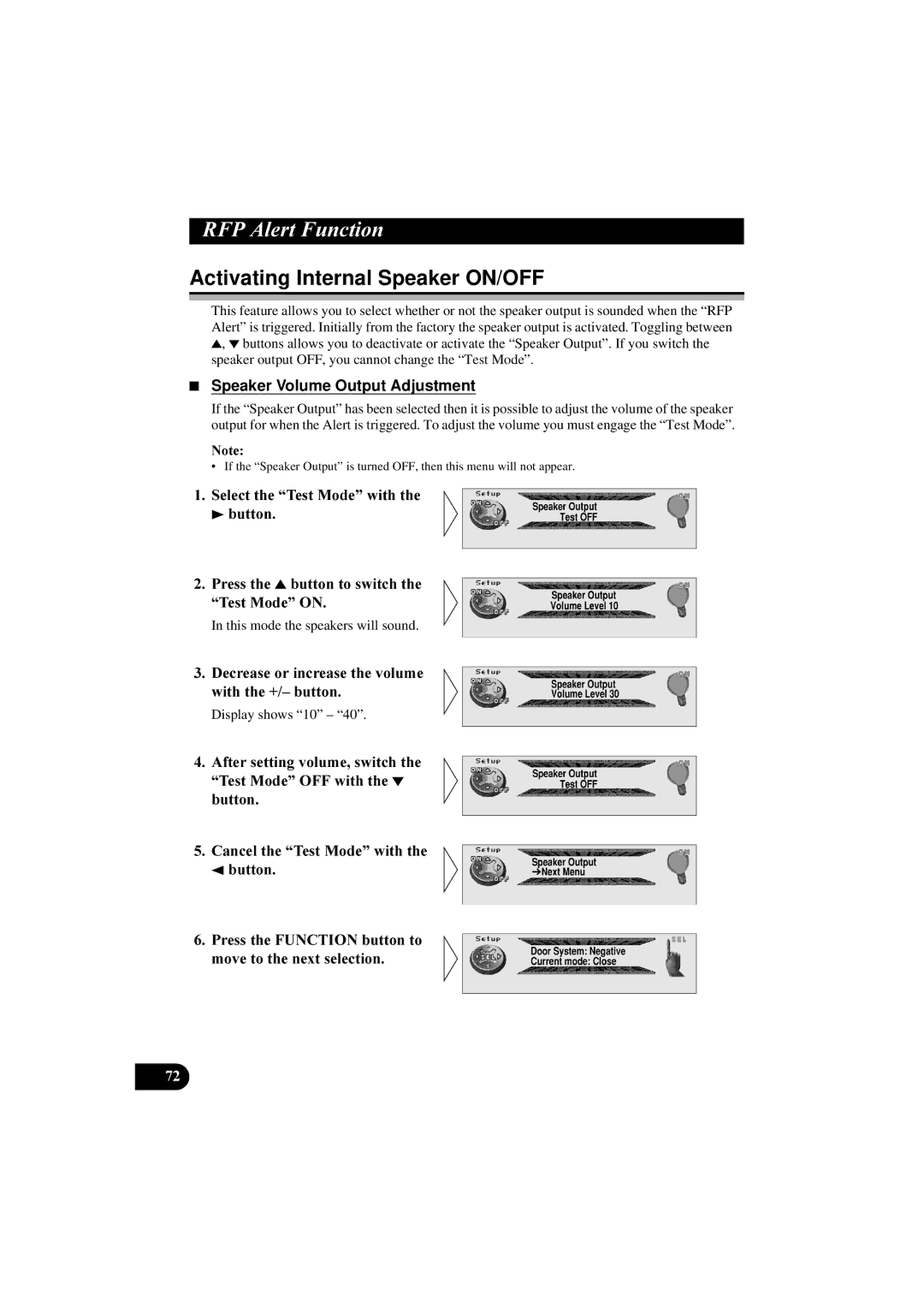 Pioneer DEH-P8100R manual Activating Internal Speaker ON/OFF, Speaker Volume Output Adjustment 