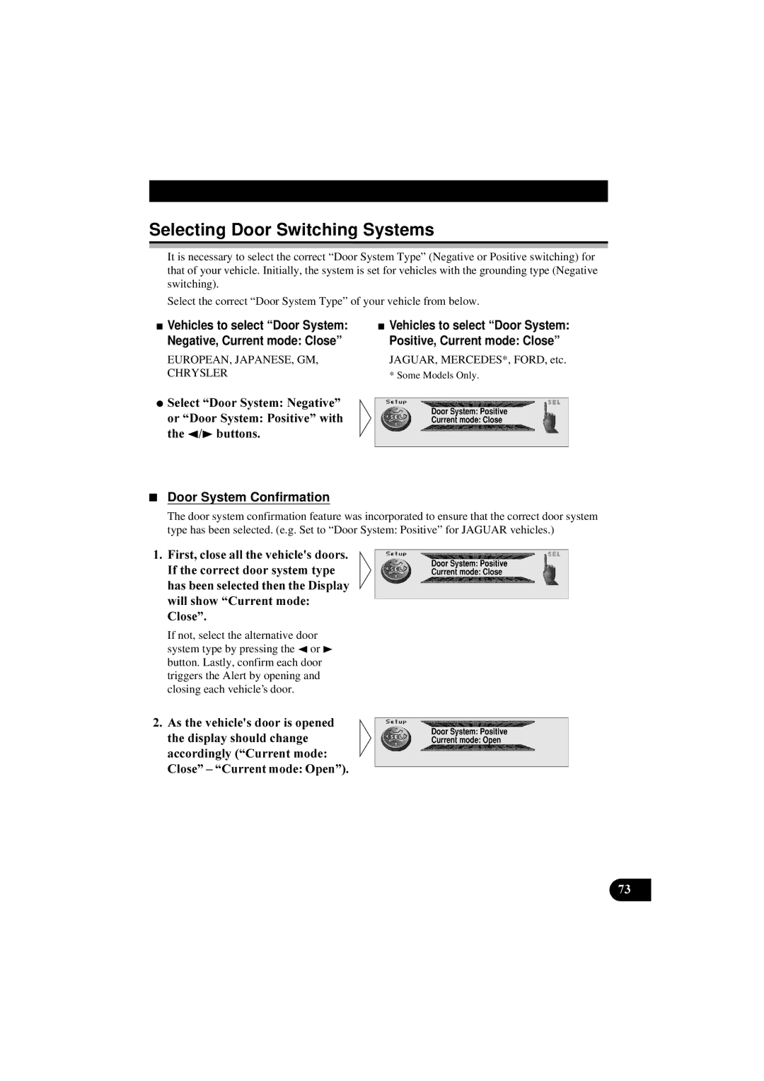 Pioneer DEH-P8100R manual Selecting Door Switching Systems, Door System Confirmation 