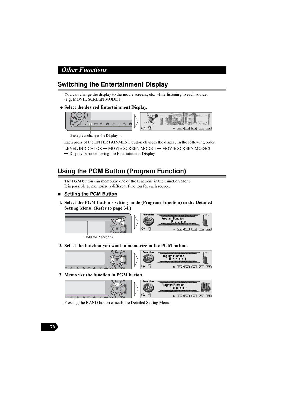 Pioneer DEH-P8100R manual 2WKHUXQFWLRQV, Switching the Entertainment Display, Using the PGM Button Program Function 