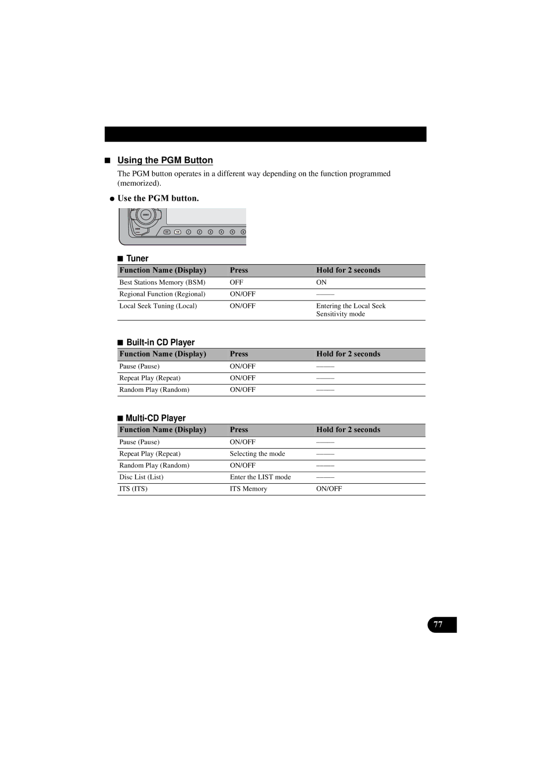 Pioneer DEH-P8100R manual Using the PGM Button, 8VHWKH3*0EXWWRQ 