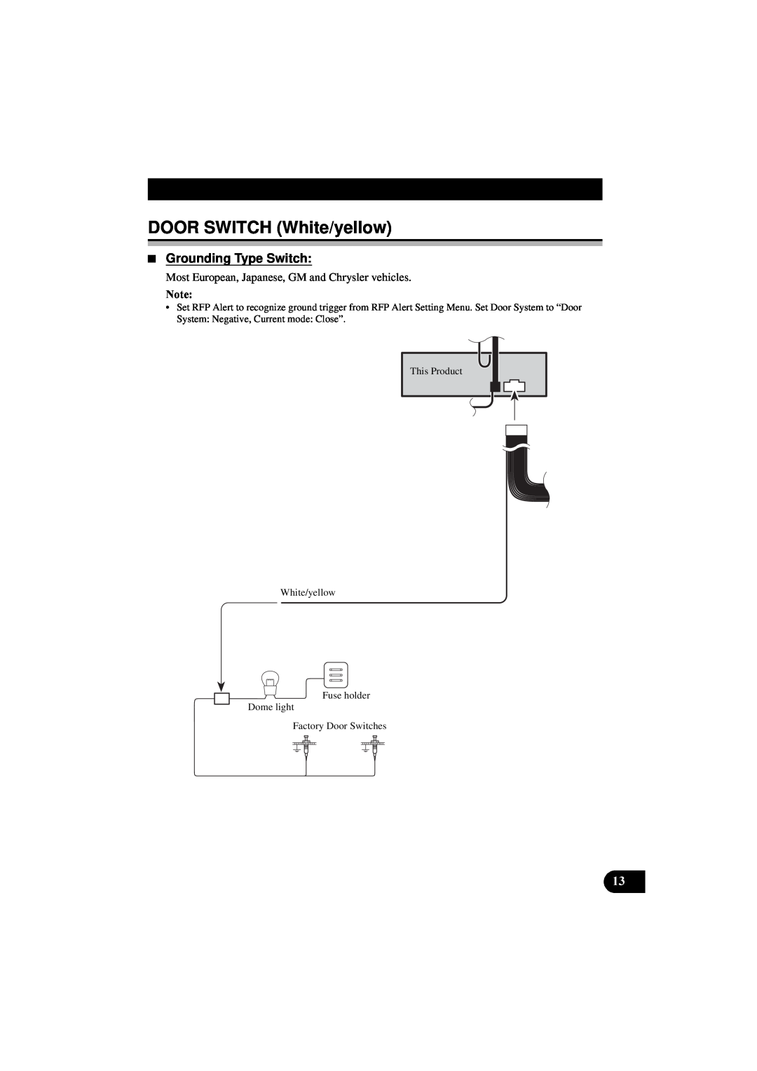 Pioneer DEH-P8100R manual DOOR SWITCH White/yellow, Grounding Type Switch, 1RWH 
