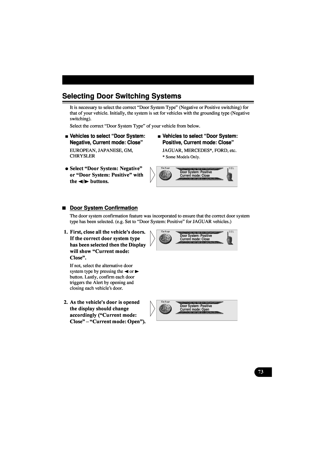 Pioneer DEH-P8100R manual Selecting Door Switching Systems, Door System Confirmation 