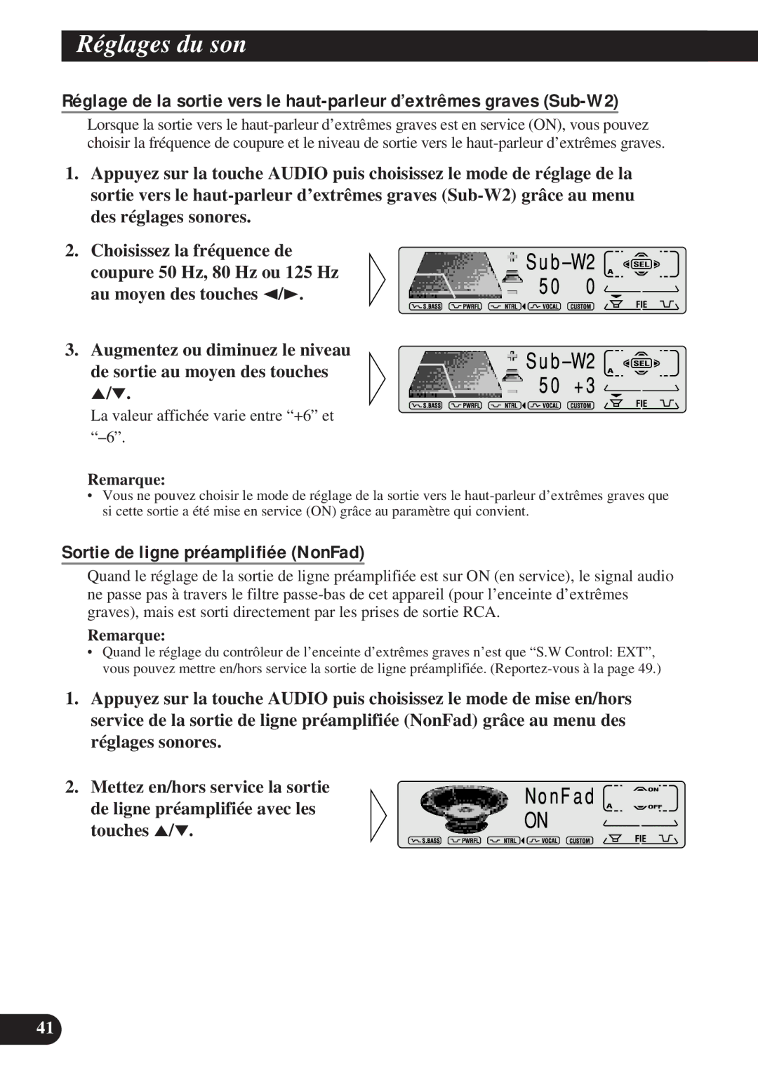 Pioneer DEH-P8200R operation manual Sortie de ligne préamplifiée NonFad 