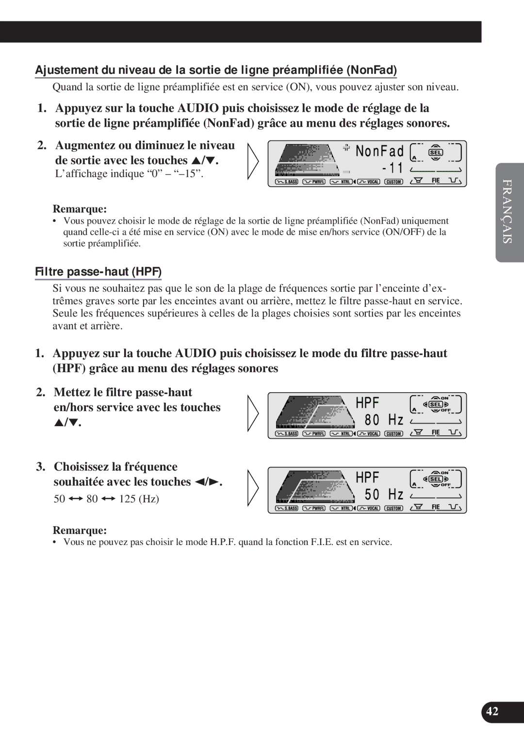 Pioneer DEH-P8200R operation manual Filtre passe-haut HPF 