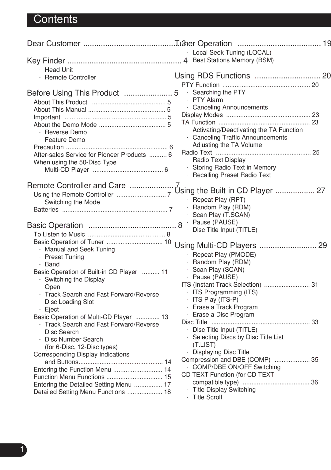 Pioneer DEH-P8200R operation manual Contents 