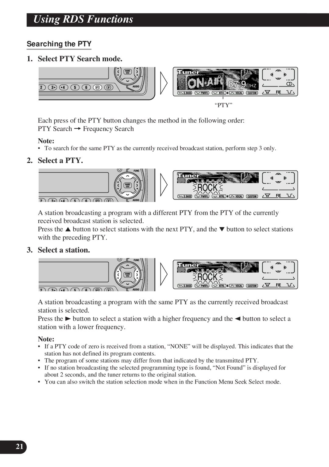 Pioneer DEH-P8200R operation manual Searching the PTY, Select PTY Search mode, Select a PTY, Select a station 