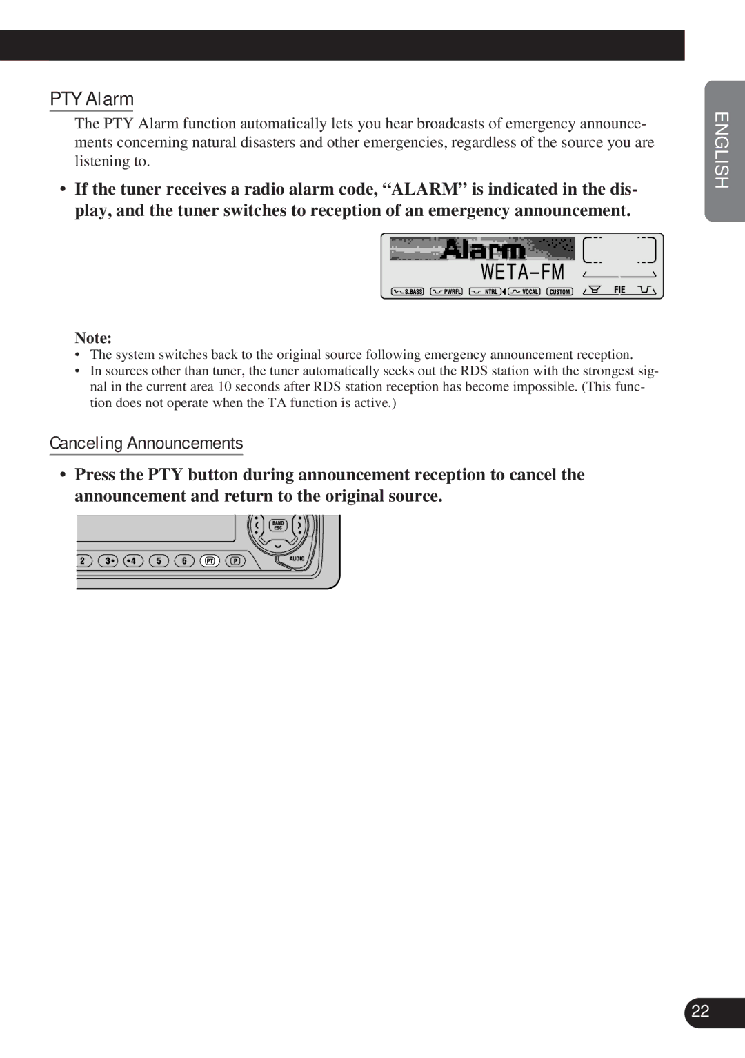 Pioneer DEH-P8200R operation manual PTY Alarm, Canceling Announcements 