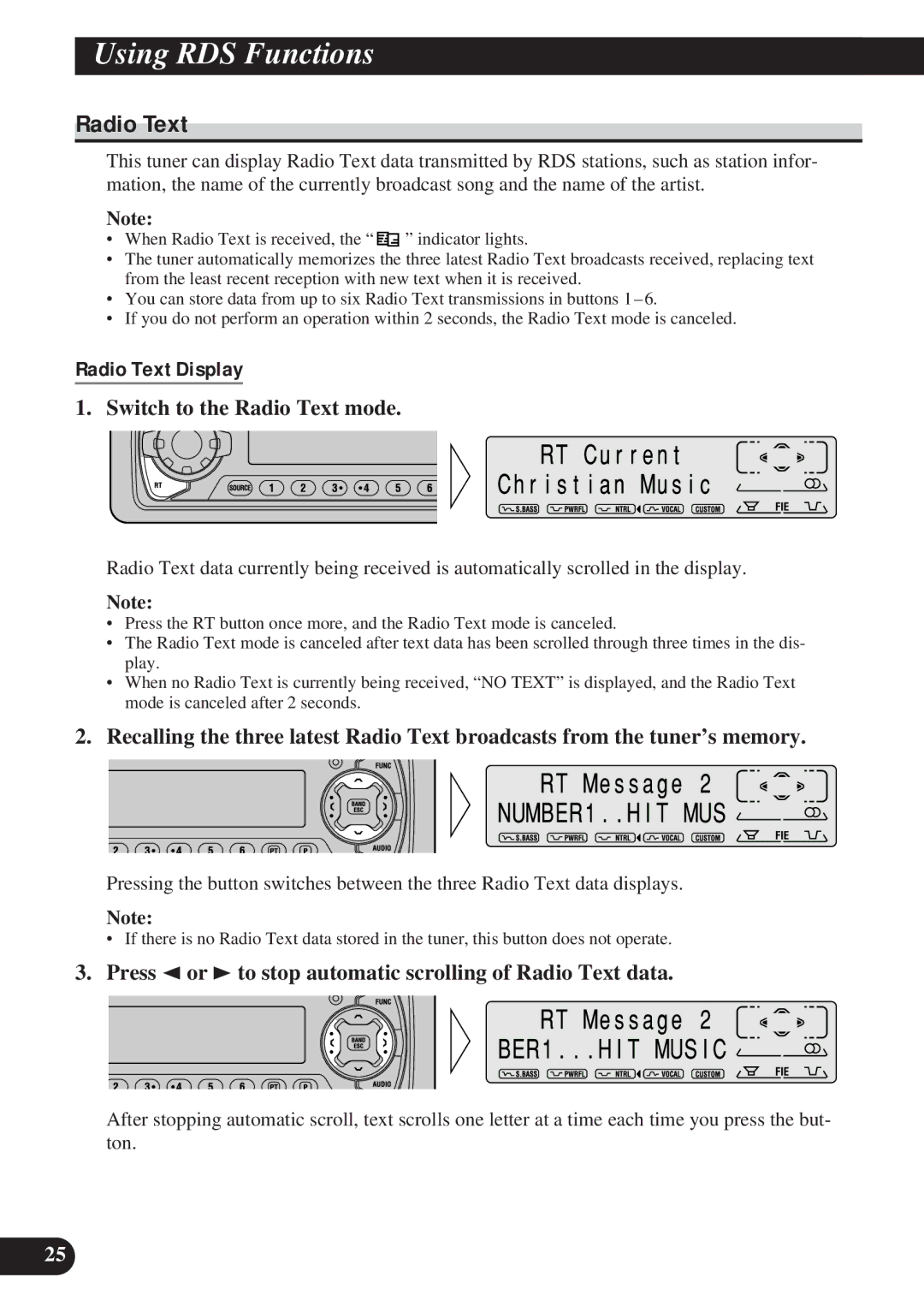 Pioneer DEH-P8200R operation manual Radio Text Display, Switch to the Radio Text mode 