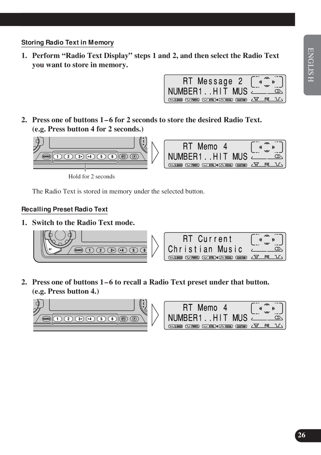 Pioneer DEH-P8200R operation manual Storing Radio Text in Memory, Recalling Preset Radio Text 