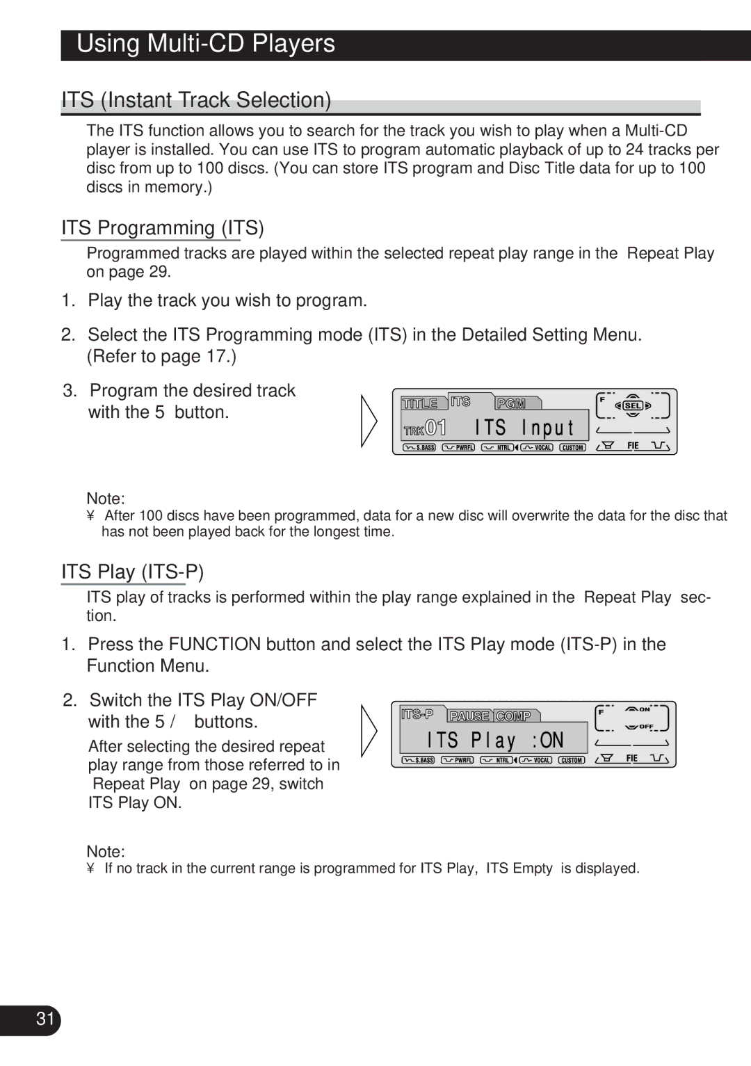 Pioneer DEH-P8200R operation manual ITS Instant Track Selection, ITS Programming ITS, ITS Play ITS-P 