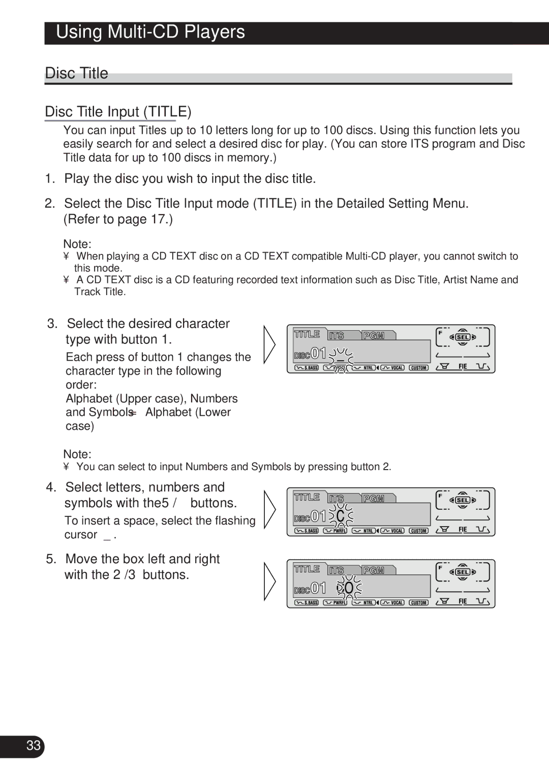 Pioneer DEH-P8200R operation manual Disc Title, Select the desired character Type with button 