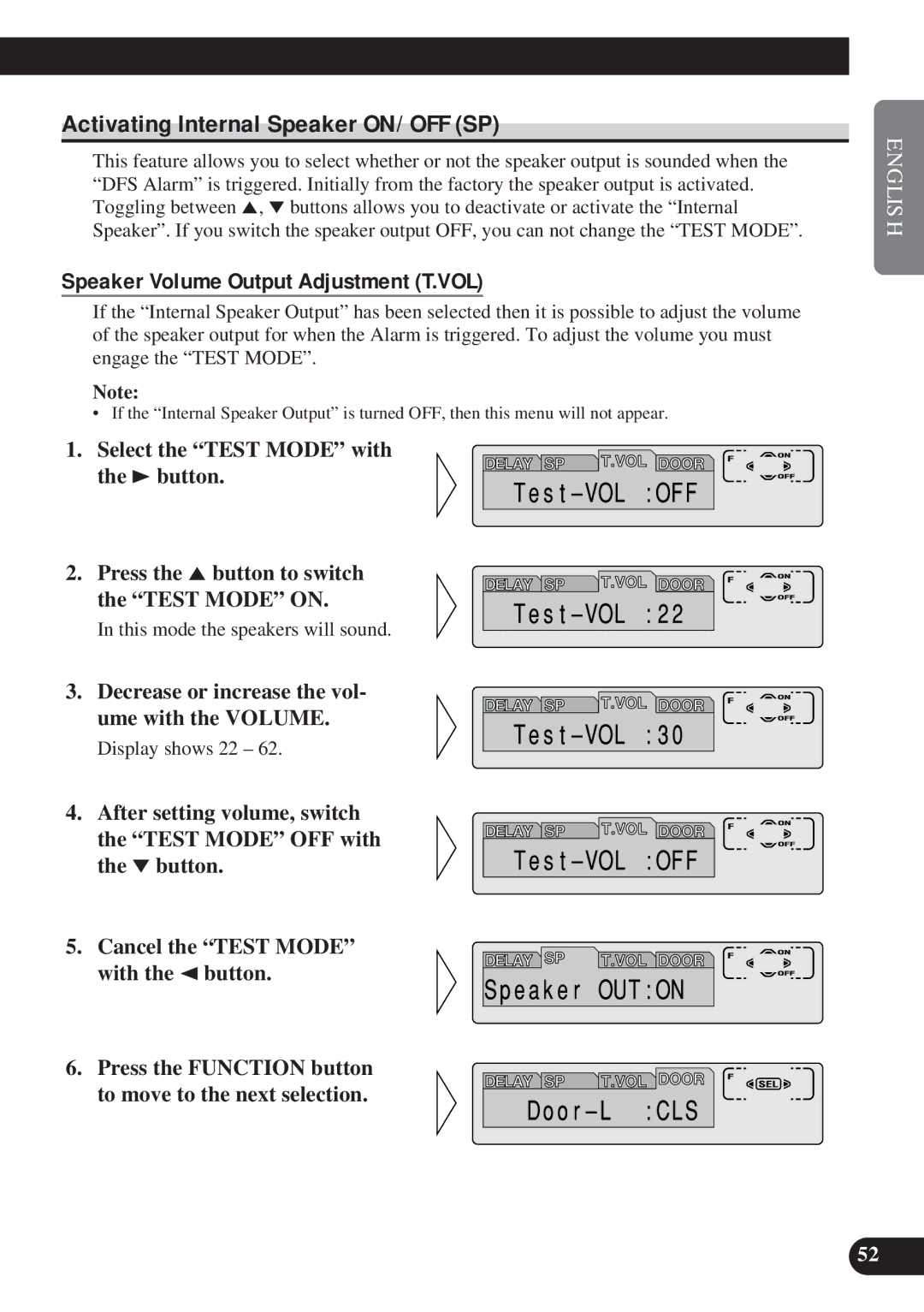 Pioneer DEH-P8200R operation manual Activating Internal Speaker ON/ OFF SP, Speaker Volume Output Adjustment T.VOL 