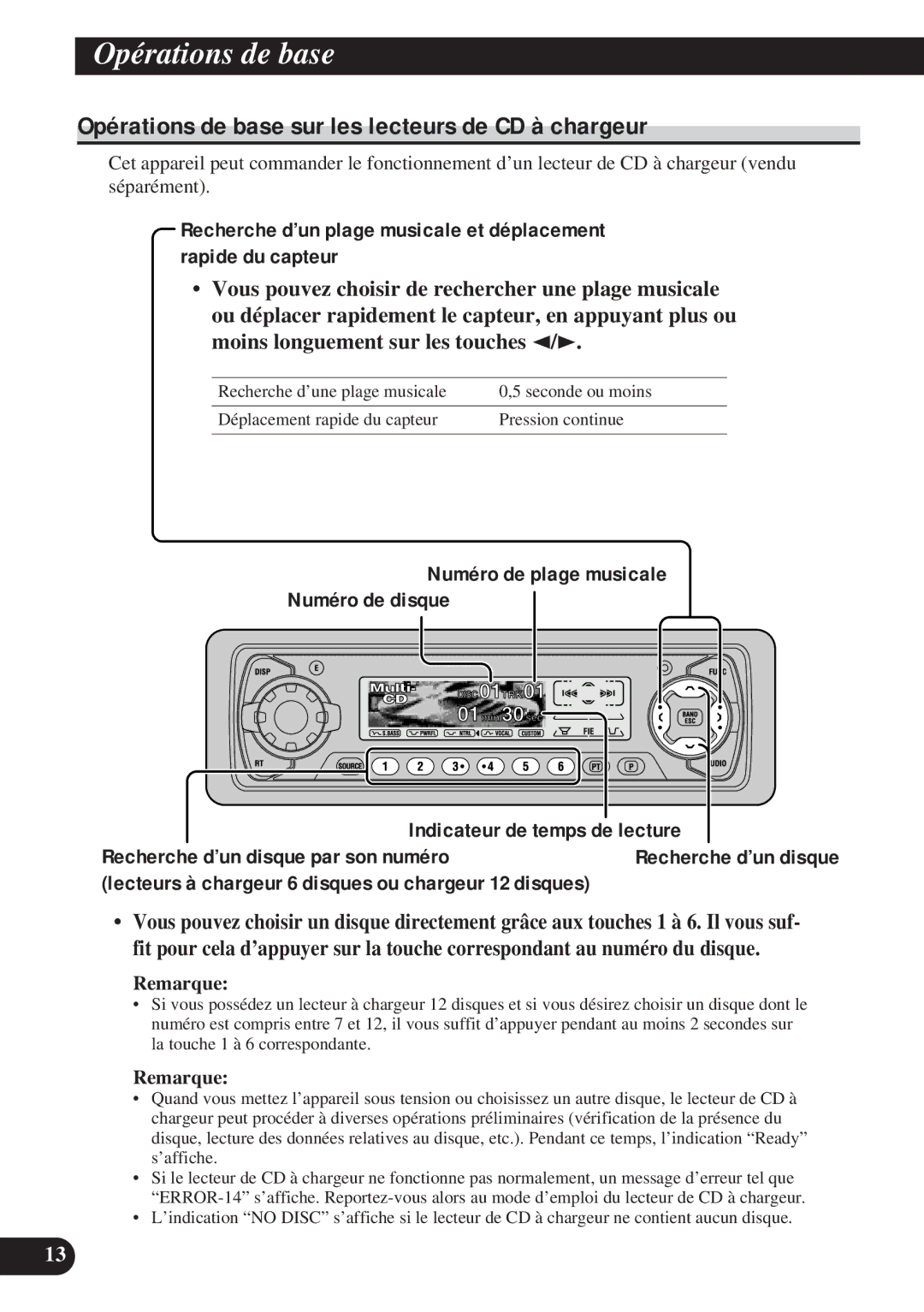 Pioneer DEH-P8200R operation manual Opérations de base sur les lecteurs de CD à chargeur 