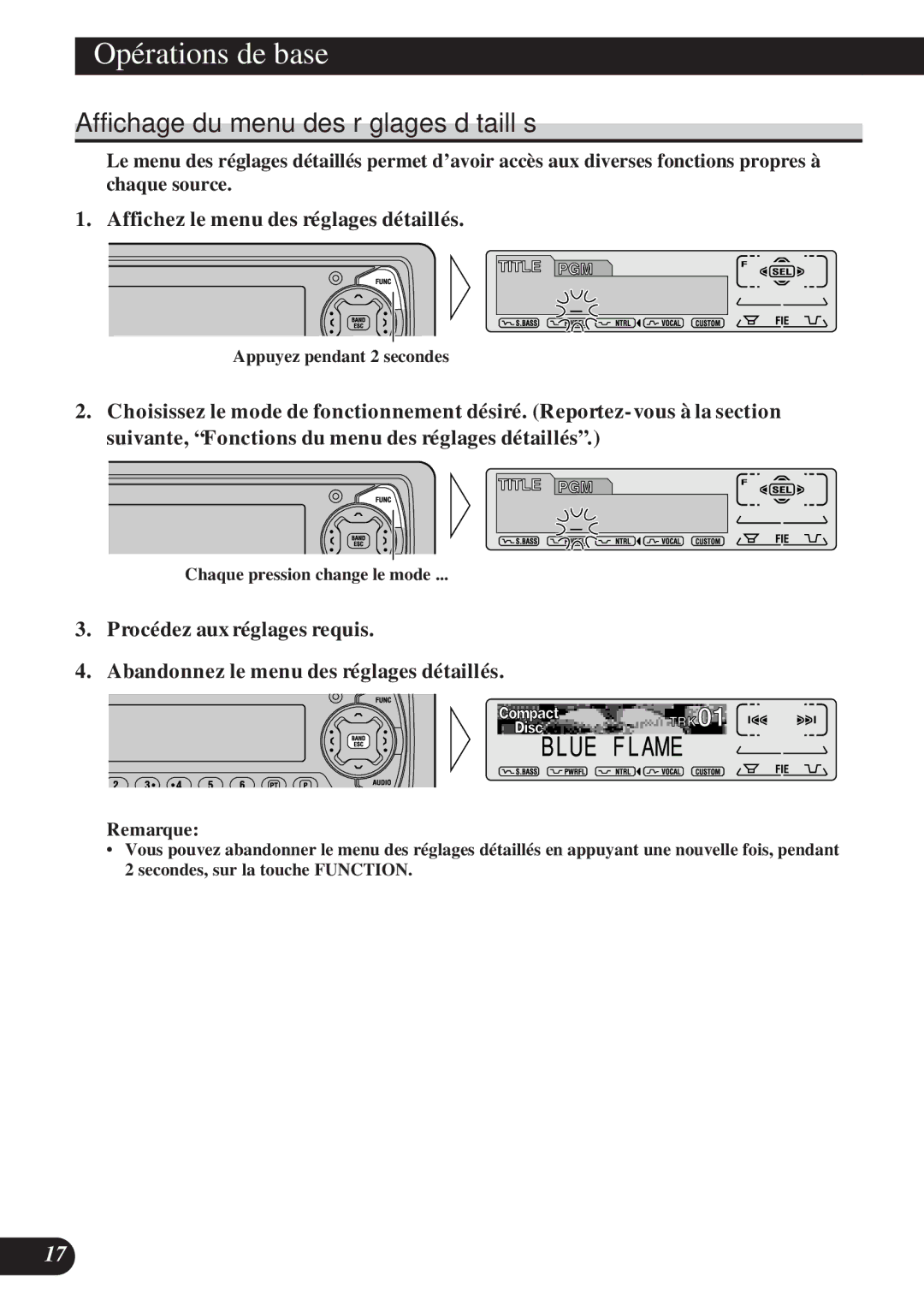 Pioneer DEH-P8200R operation manual Affichage du menu des réglages détaillés, Affichez le menu des réglages détaillés 