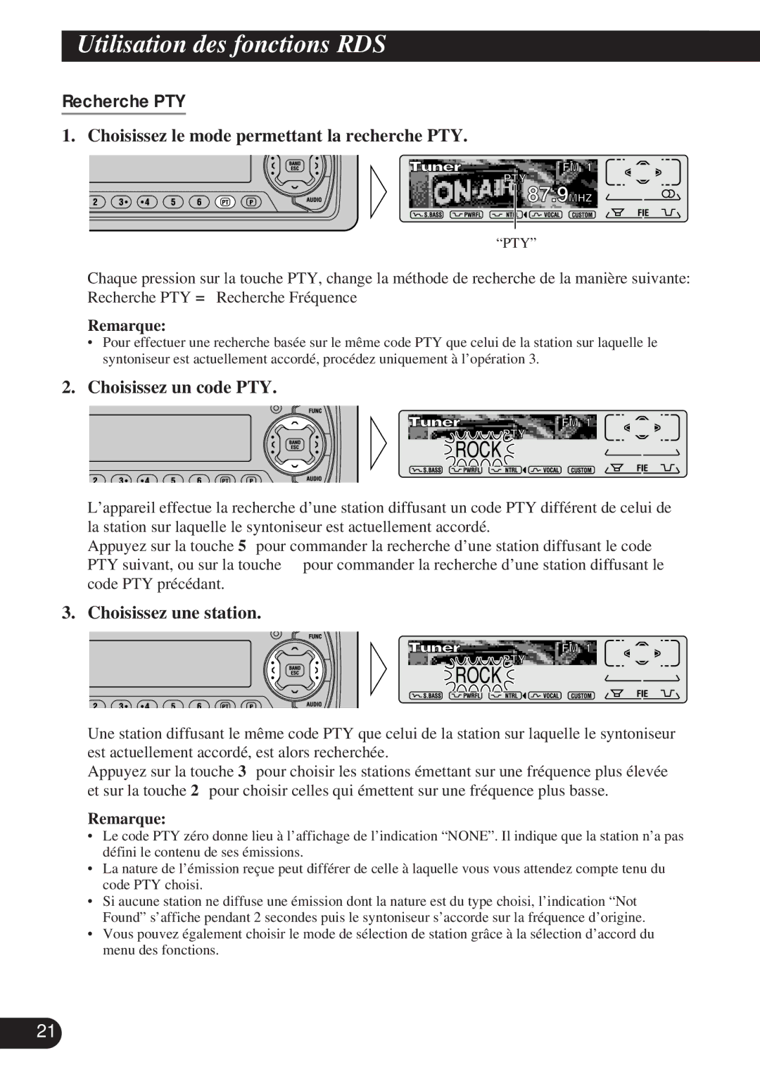 Pioneer DEH-P8200R operation manual Recherche PTY, Choisissez le mode permettant la recherche PTY, Choisissez un code PTY 