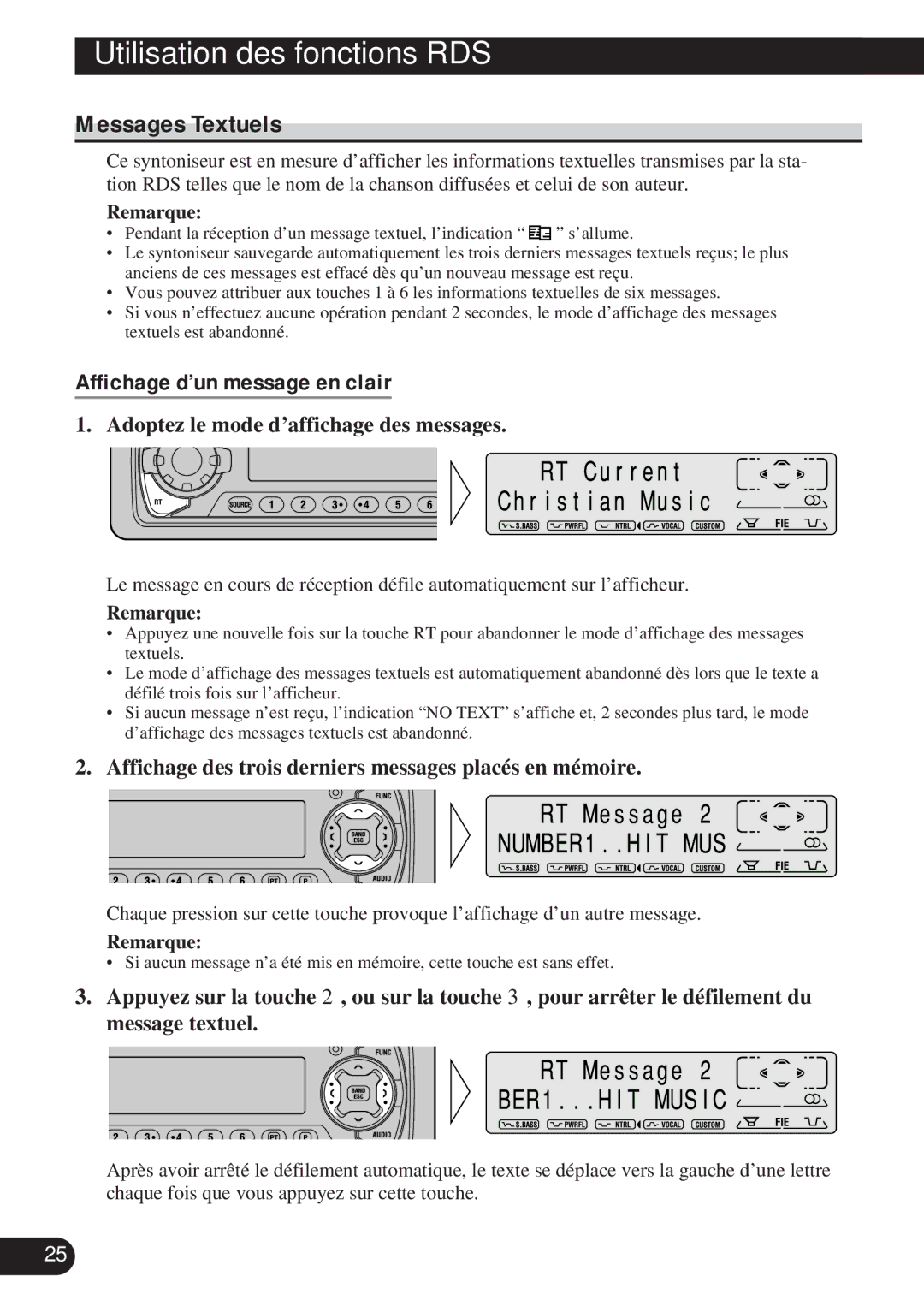 Pioneer DEH-P8200R Messages Textuels, Affichage d’un message en clair, Adoptez le mode d’affichage des messages 