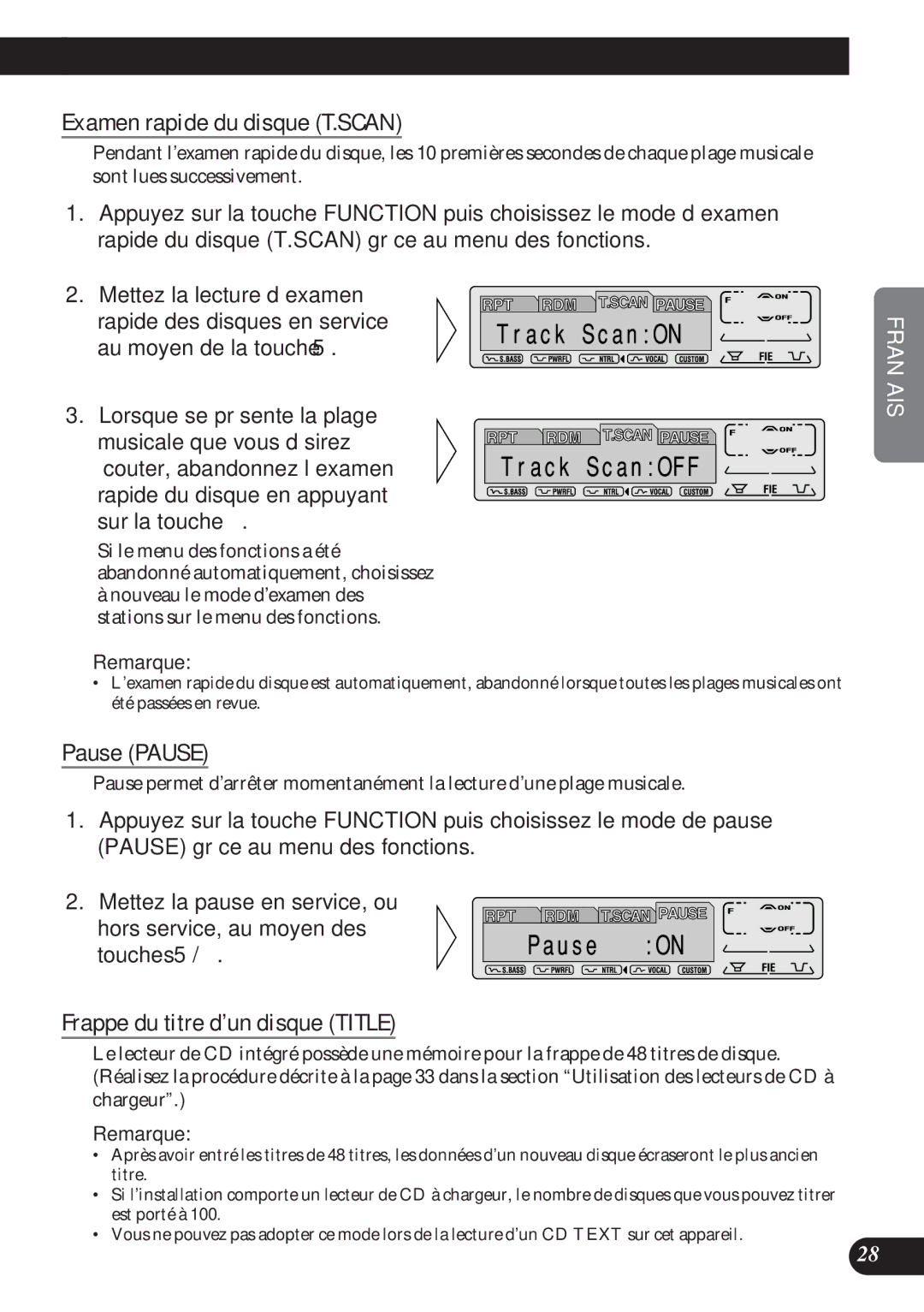 Pioneer DEH-P8200R operation manual Examen rapide du disque T.SCAN, Frappe du titre d’un disque Title 