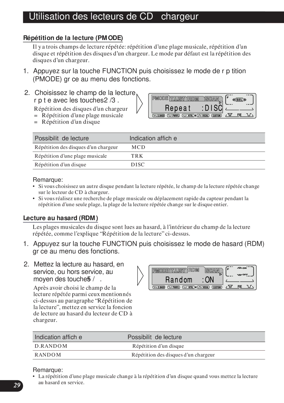 Pioneer DEH-P8200R operation manual Utilisation des lecteurs de CD à chargeur, Répétition de la lecture Pmode 