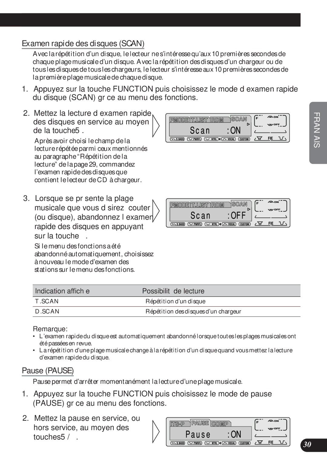 Pioneer DEH-P8200R operation manual Examen rapide des disques Scan 