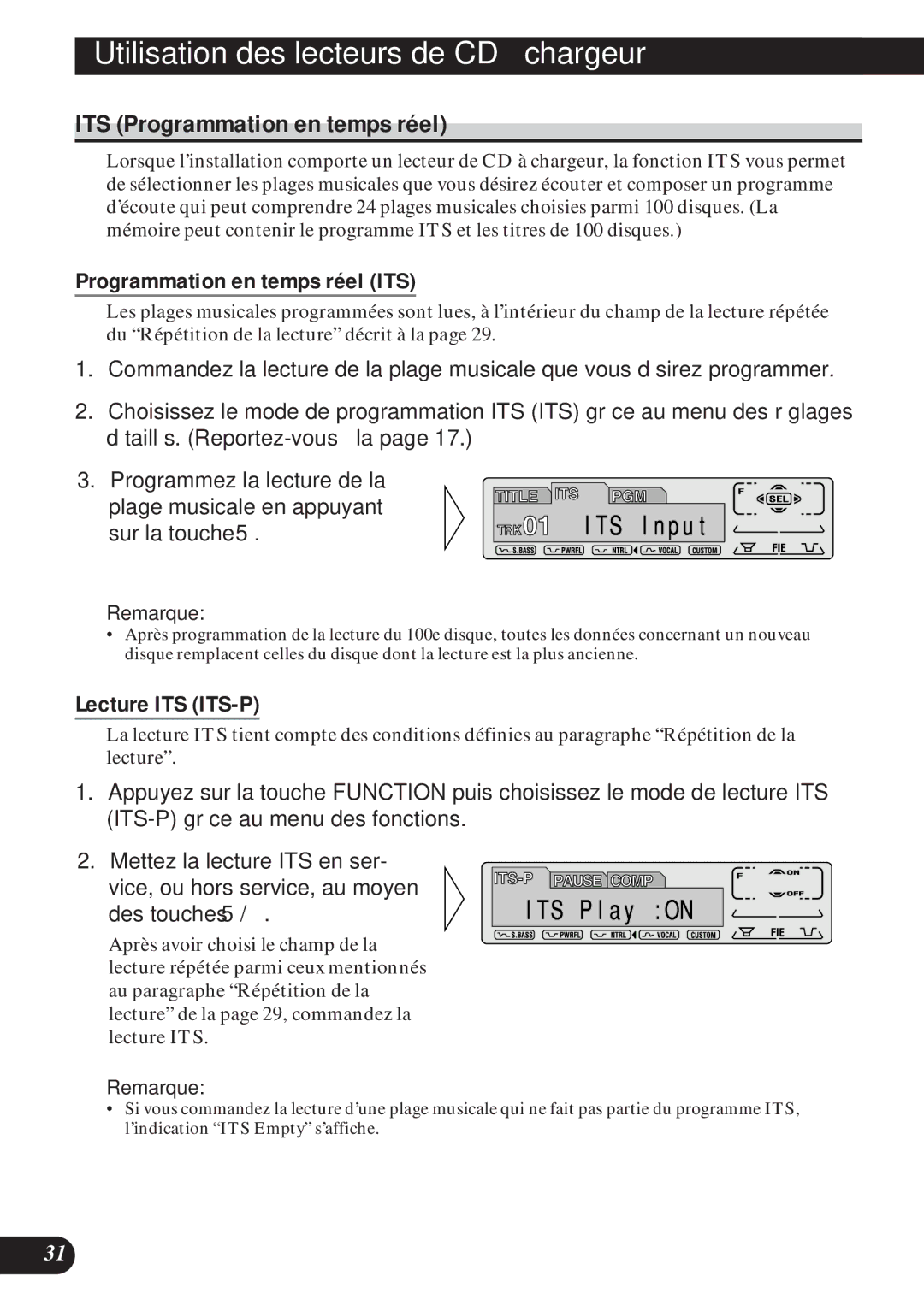 Pioneer DEH-P8200R operation manual ITS Programmation en temps réel, Programmation en temps réel ITS, Lecture ITS ITS-P 