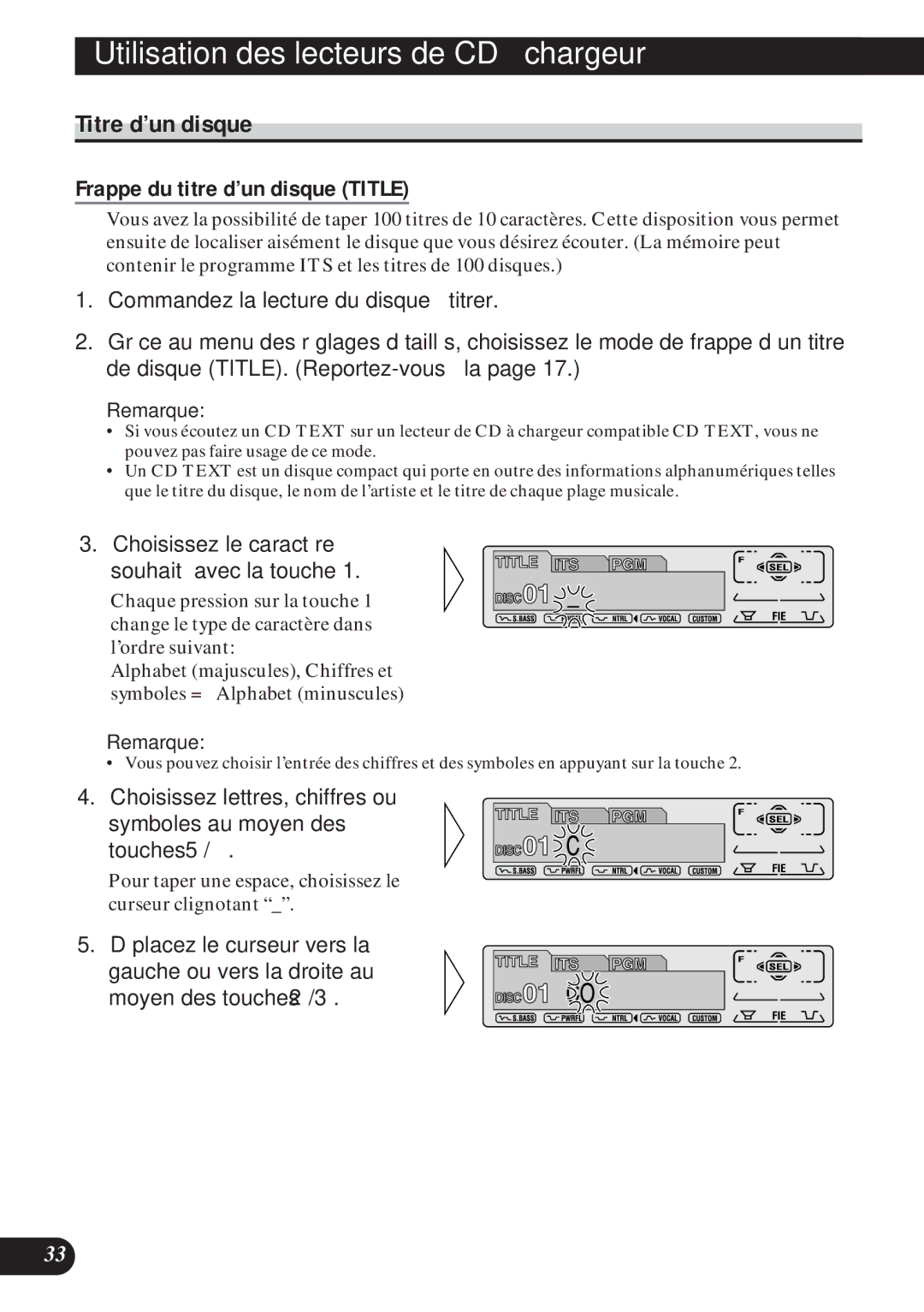 Pioneer DEH-P8200R operation manual Titre d’un disque, Choisissez le caractère Souhaité avec la touche 