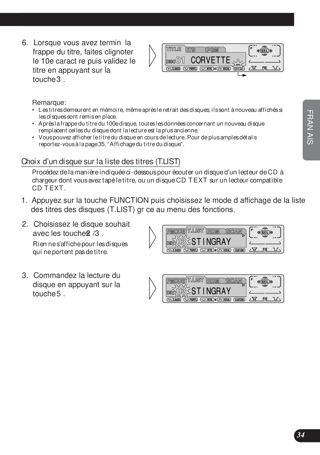 Pioneer DEH-P8200R operation manual Choix d’un disque sur la liste des titres T.LIST 