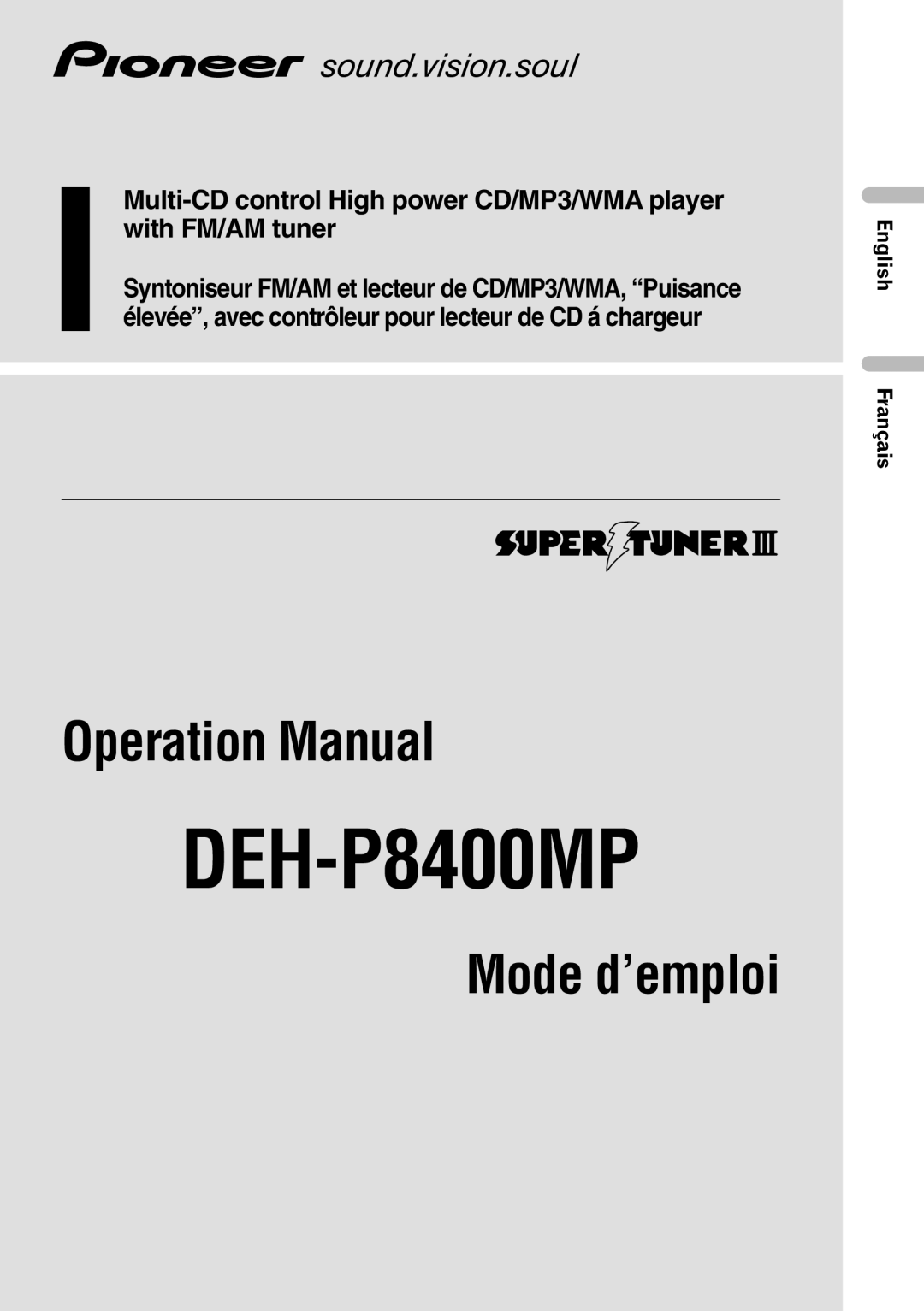 Pioneer DEH-P8400MP operation manual English Français 