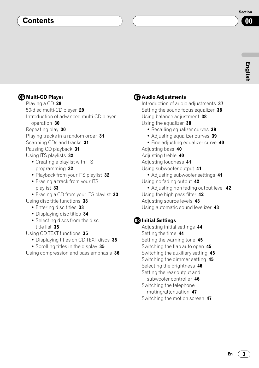 Pioneer DEH-P8400MP operation manual English, Multi-CD Player, Audio Adjustments, Initial Settings 