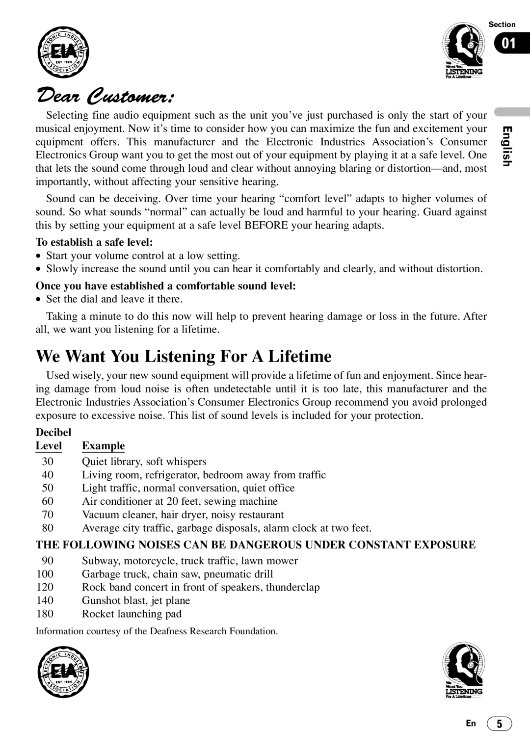 Pioneer DEH-P8400MP operation manual We Want You Listening For a Lifetime 