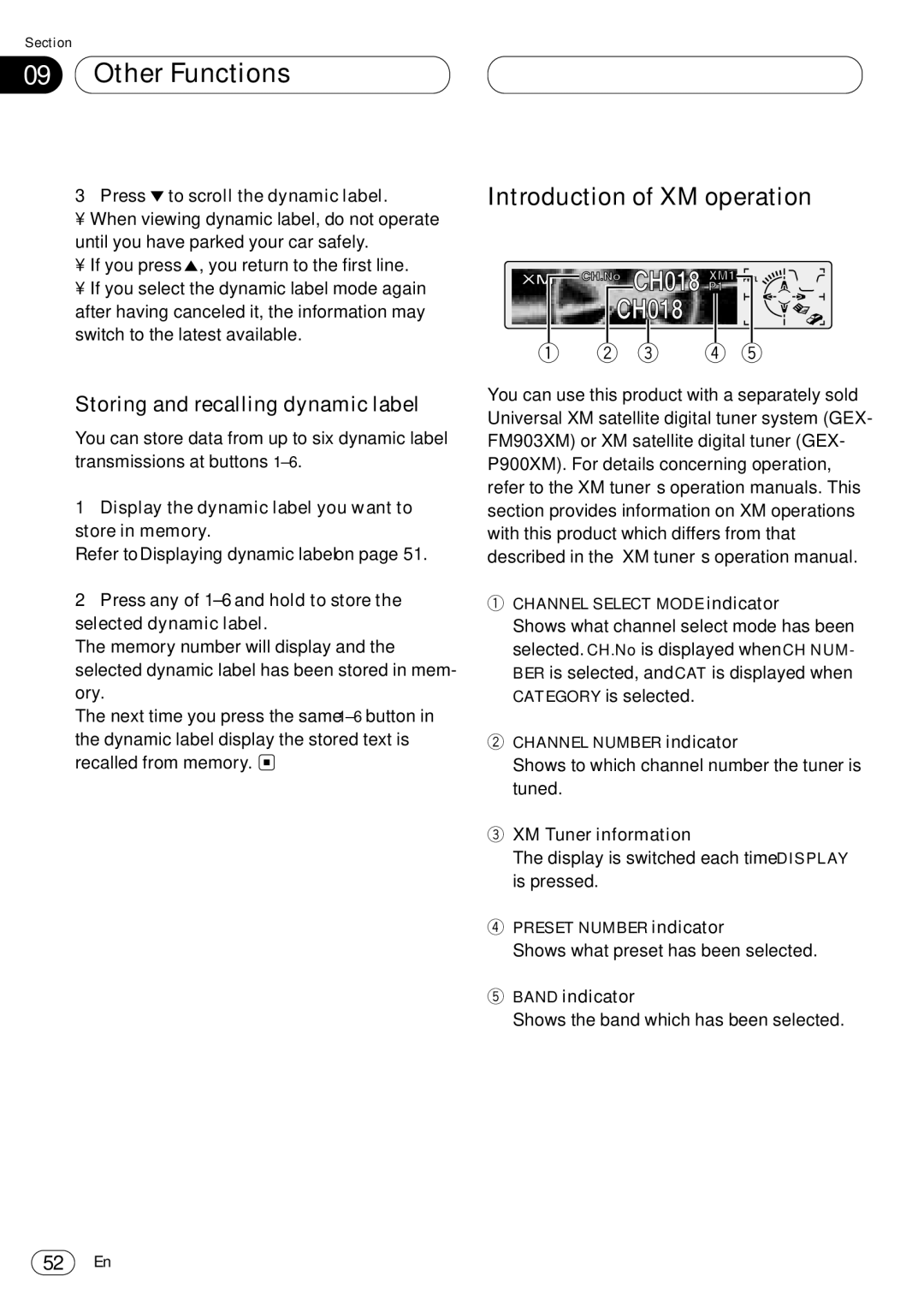 Pioneer DEH-P8400MP Introduction of XM operation, Storing and recalling dynamic label, Press ∞ to scroll the dynamic label 