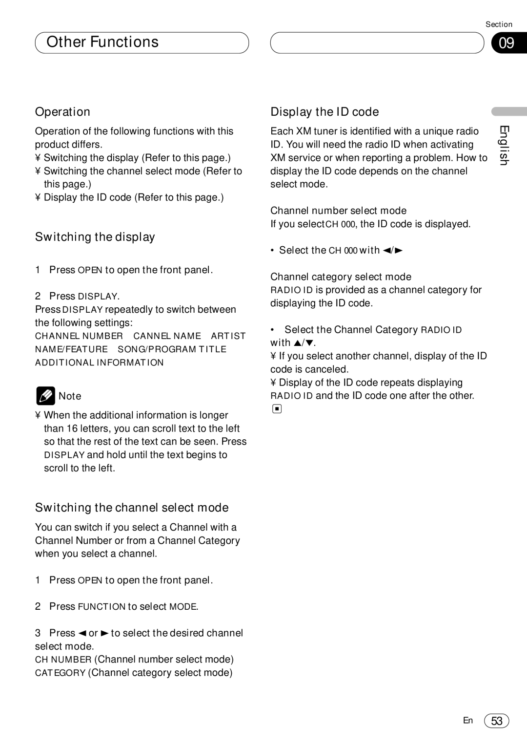 Pioneer DEH-P8400MP operation manual Switching the display, Switching the channel select mode, Display the ID code 