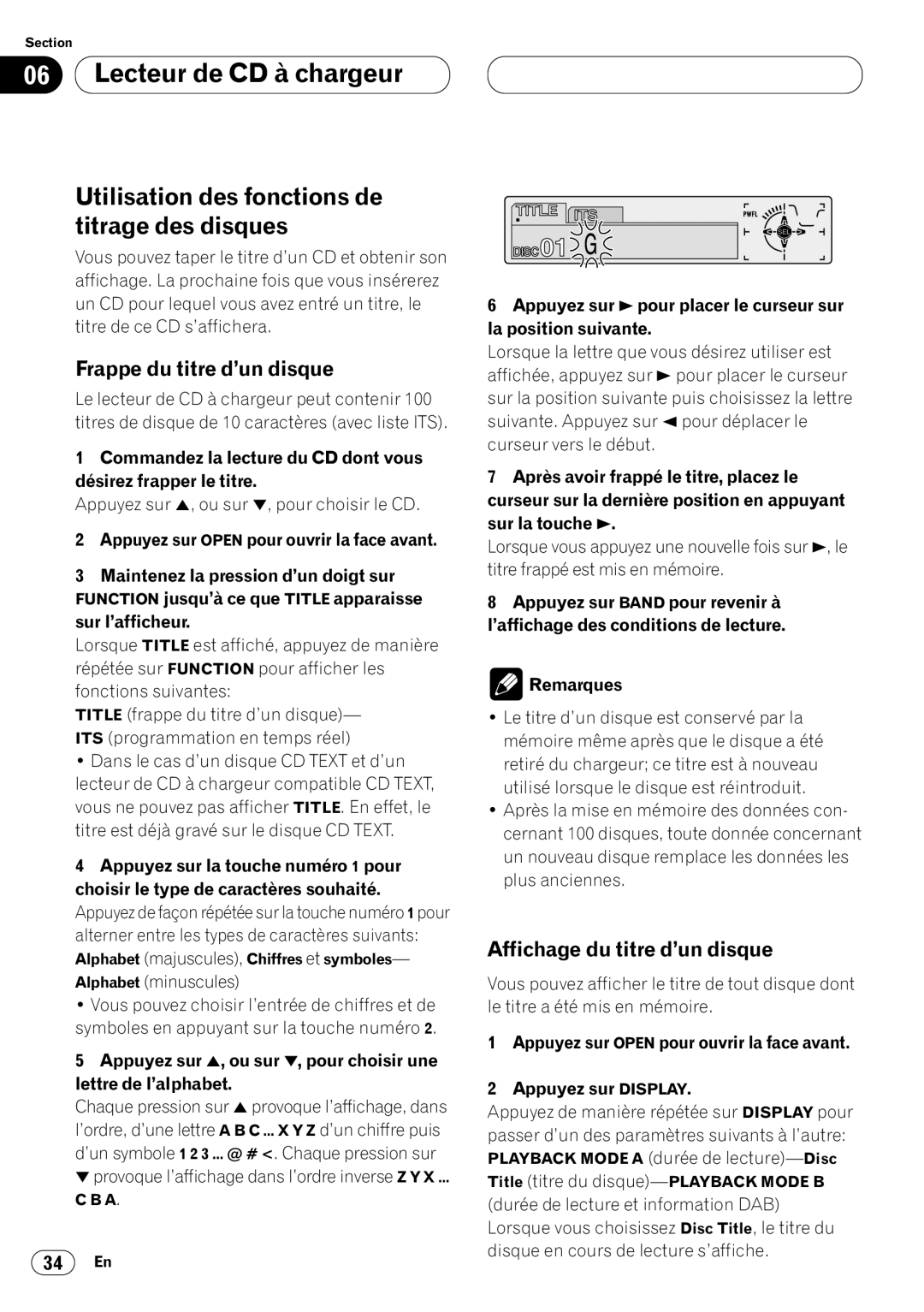 Pioneer DEH-P8400MP operation manual Utilisation des fonctions de titrage des disques 