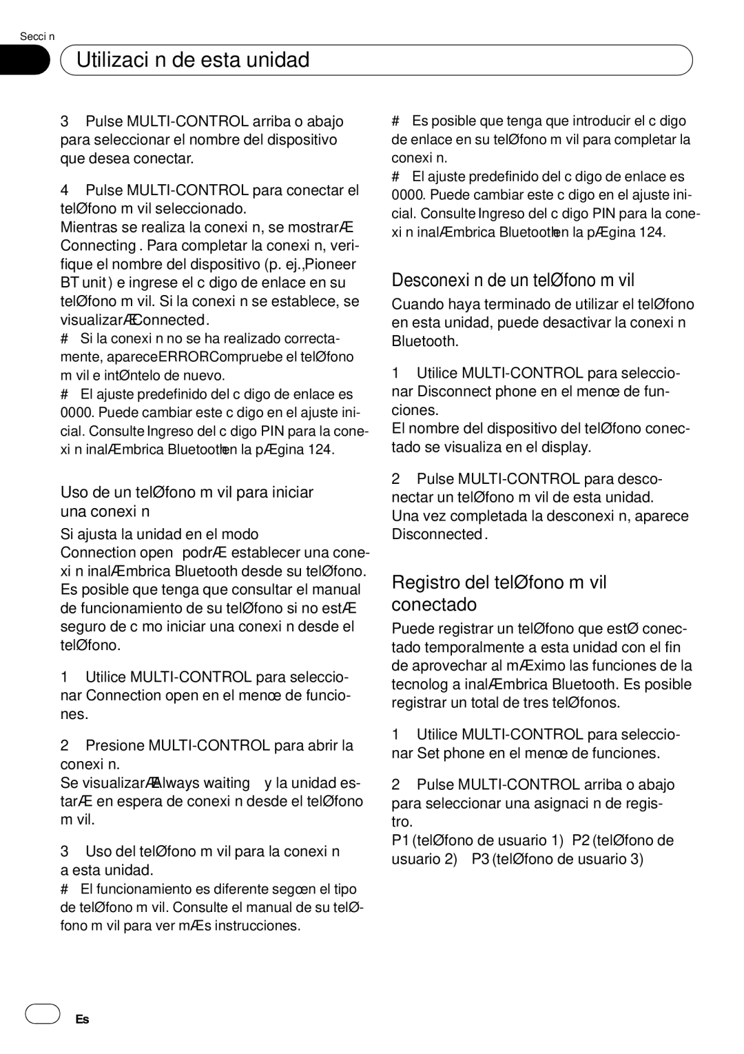 Pioneer DEH-P85BT operation manual Desconexión de un teléfono móvil, Registro del teléfono móvil conectado, 104 Es 