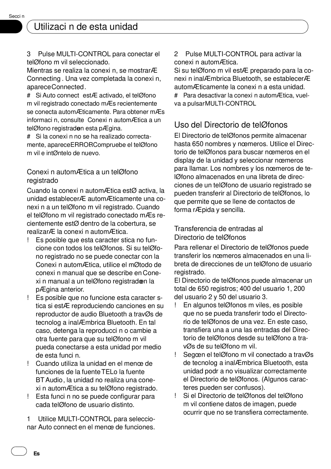 Pioneer DEH-P85BT operation manual Uso del Directorio de teléfonos, Conexión automática a un teléfono registrado, 106 Es 