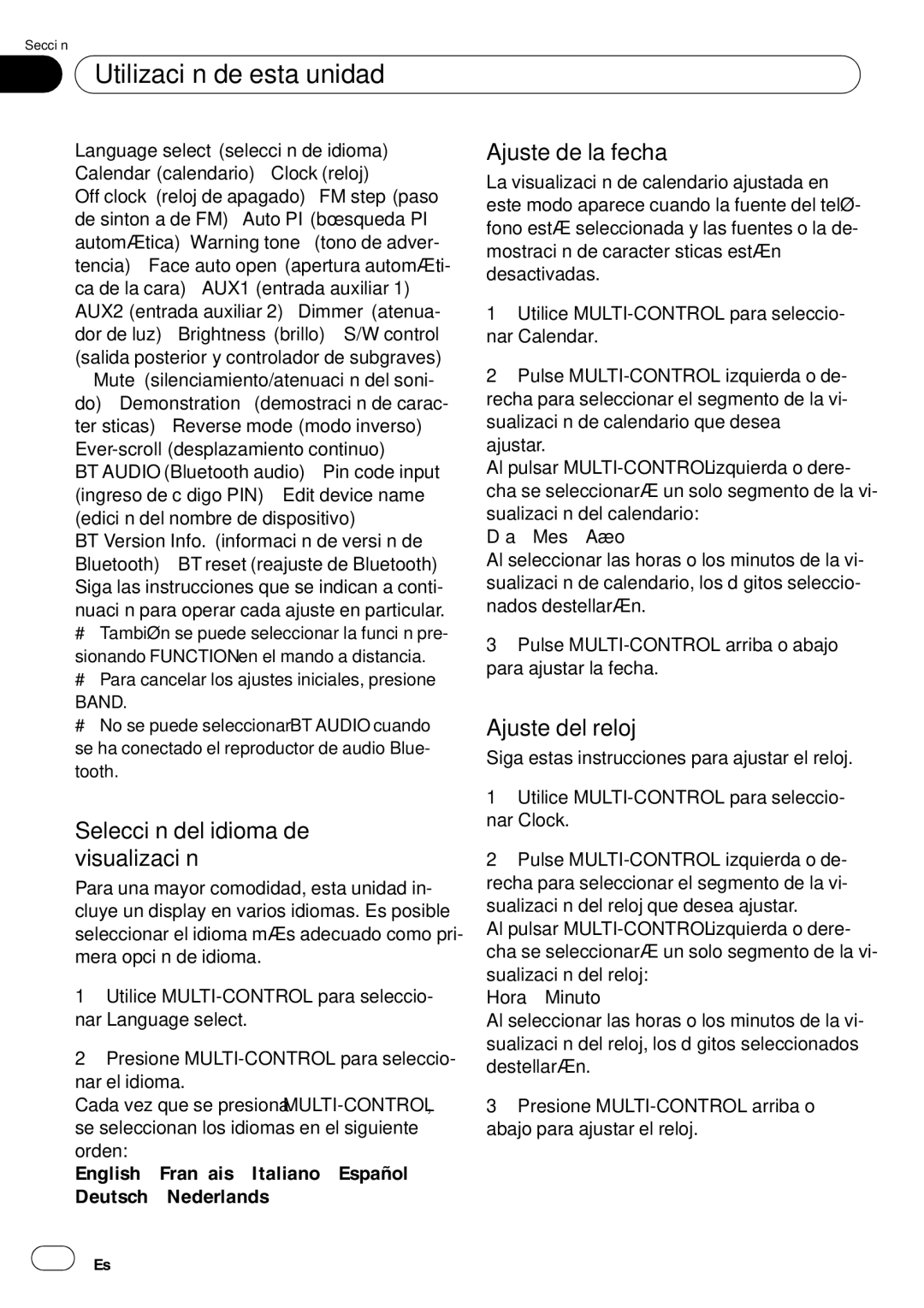 Pioneer DEH-P85BT operation manual Selección del idioma de visualización, Ajuste de la fecha, Ajuste del reloj, 120 Es 