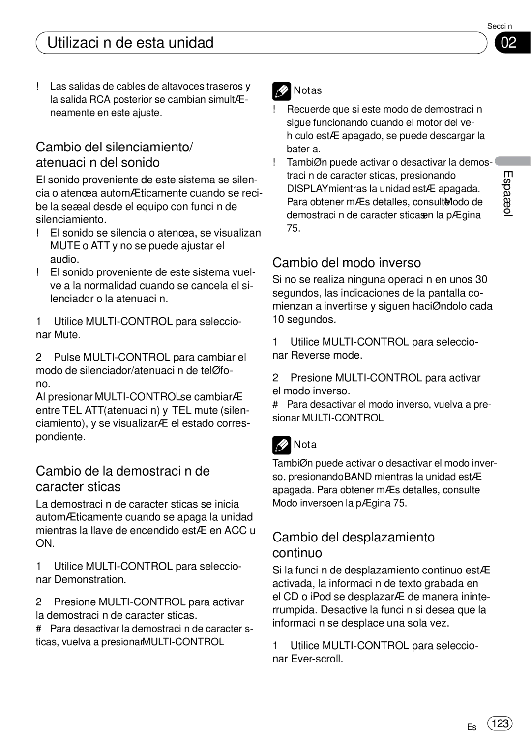 Pioneer DEH-P85BT Cambio del silenciamiento/ atenuación del sonido, Cambio de la demostración de características 