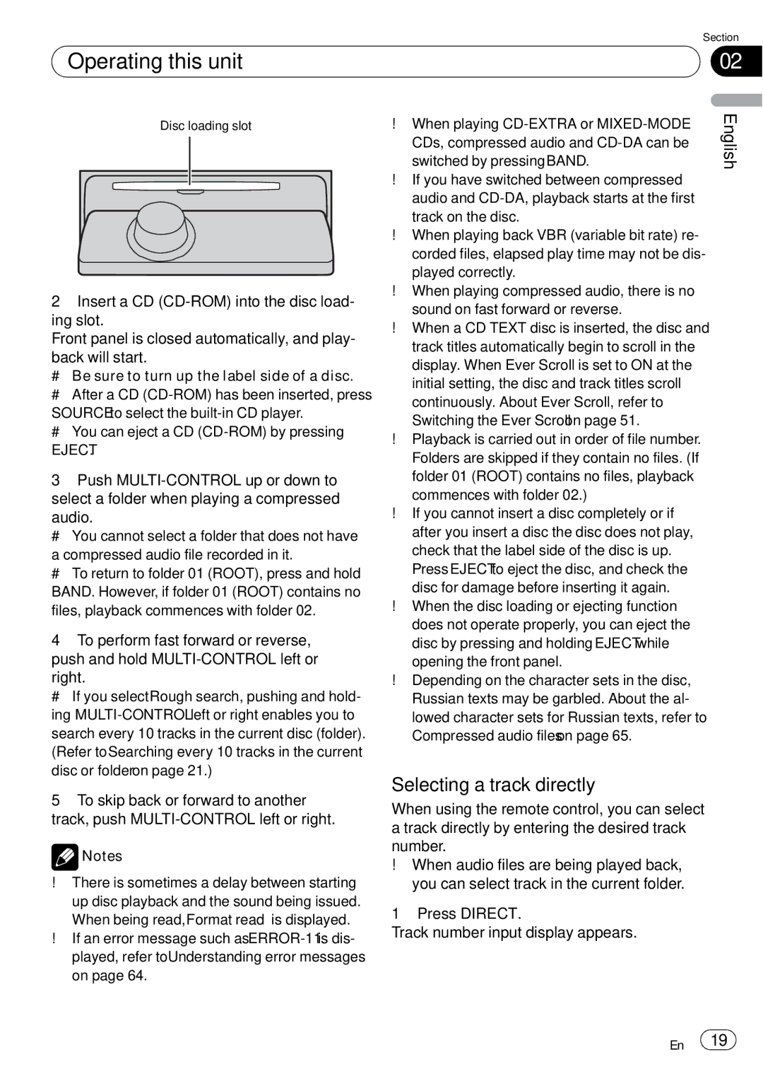 Pioneer DEH-P85BT operation manual Selecting a track directly, Eject 