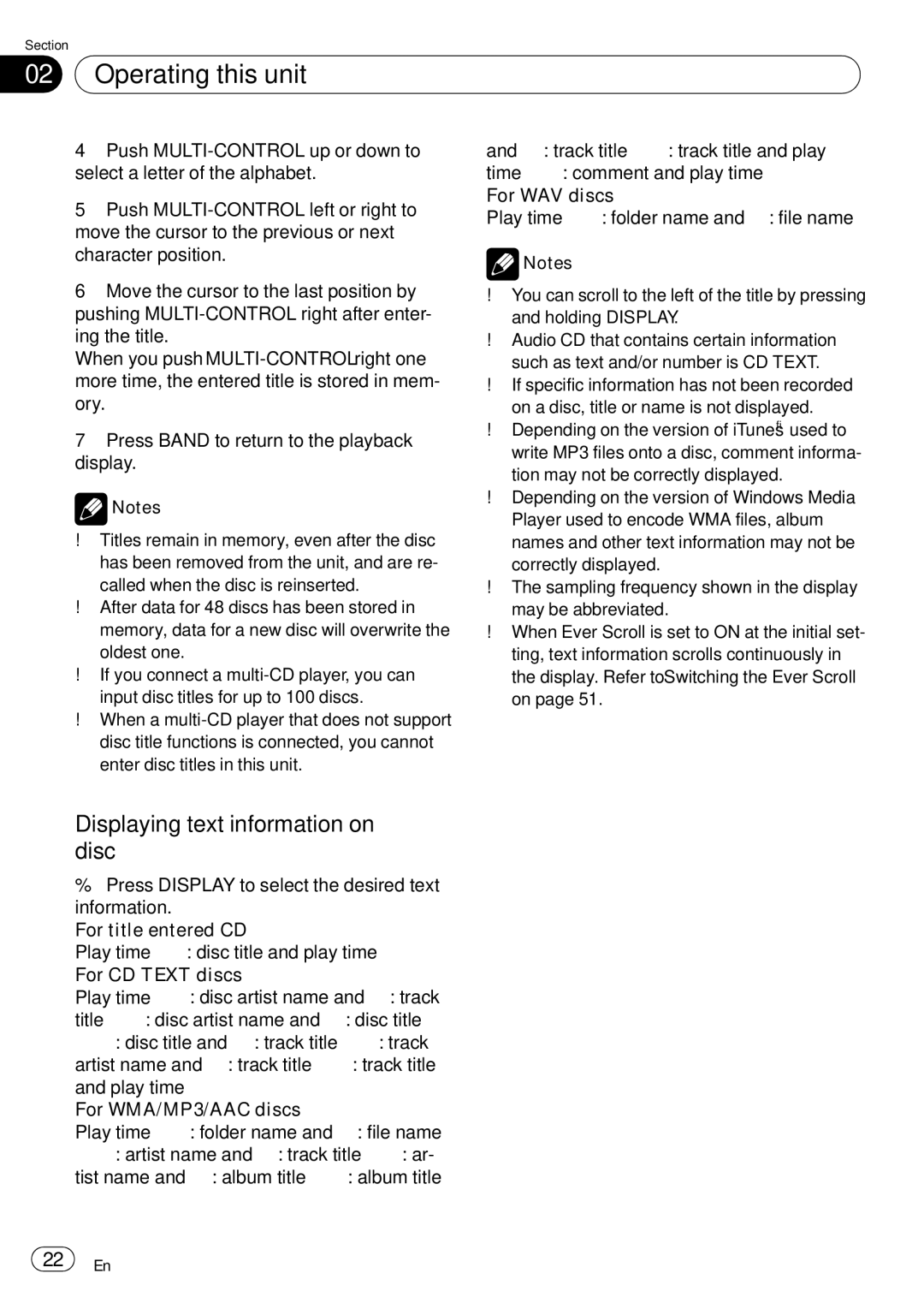 Pioneer DEH-P85BT operation manual Displaying text information on disc 