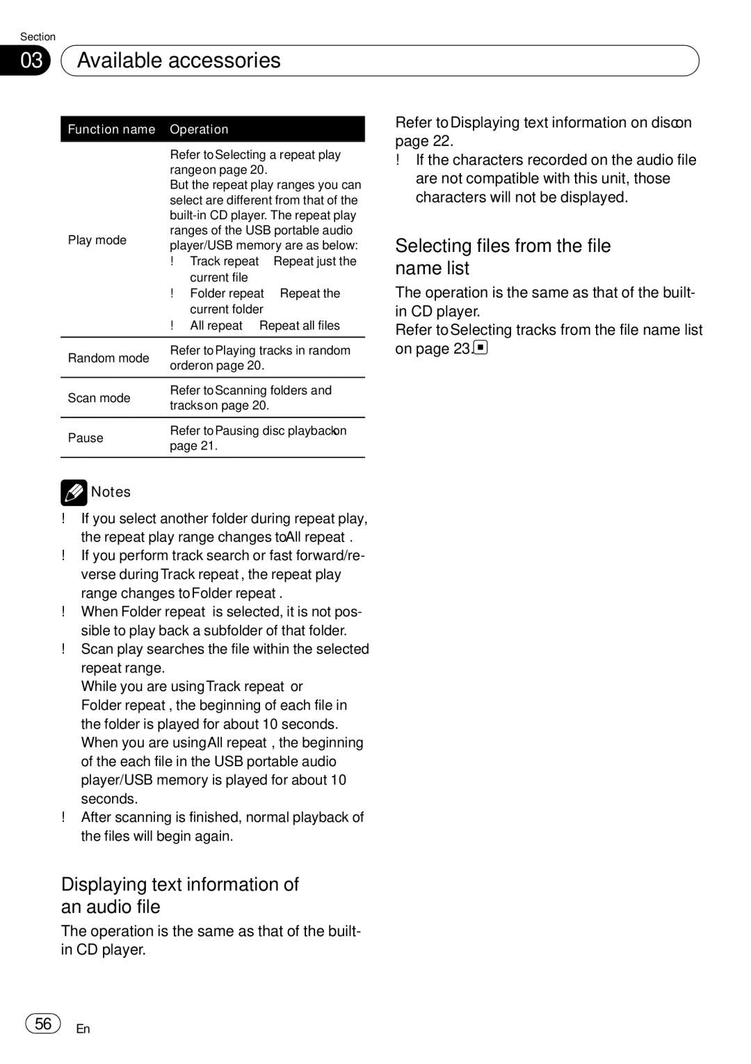 Pioneer DEH-P85BT operation manual Available accessories, Selecting files from the file name list 