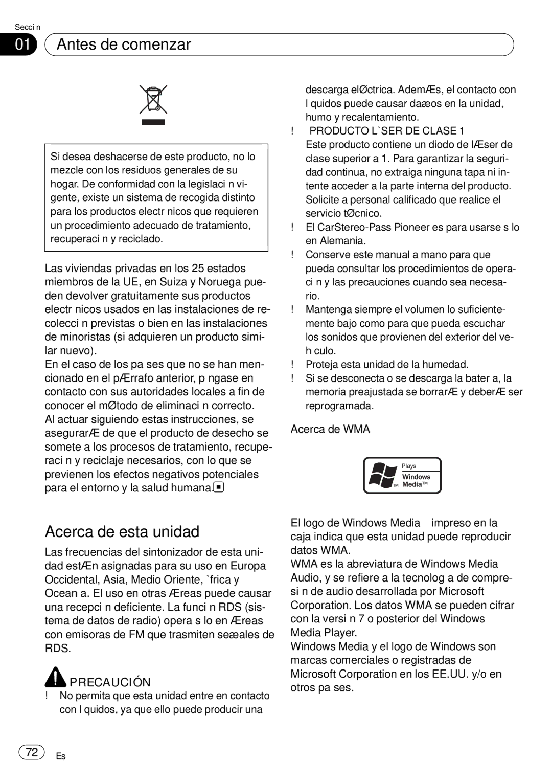 Pioneer DEH-P85BT operation manual Antes de comenzar, Acerca de esta unidad, Producto Láser DE Clase 