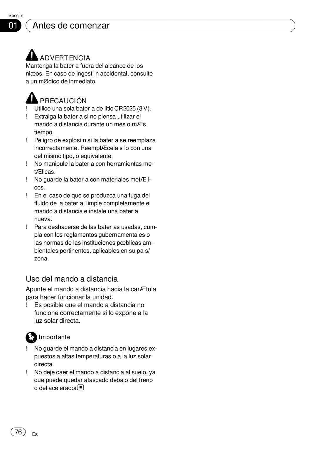 Pioneer DEH-P85BT operation manual Uso del mando a distancia, Advertencia 