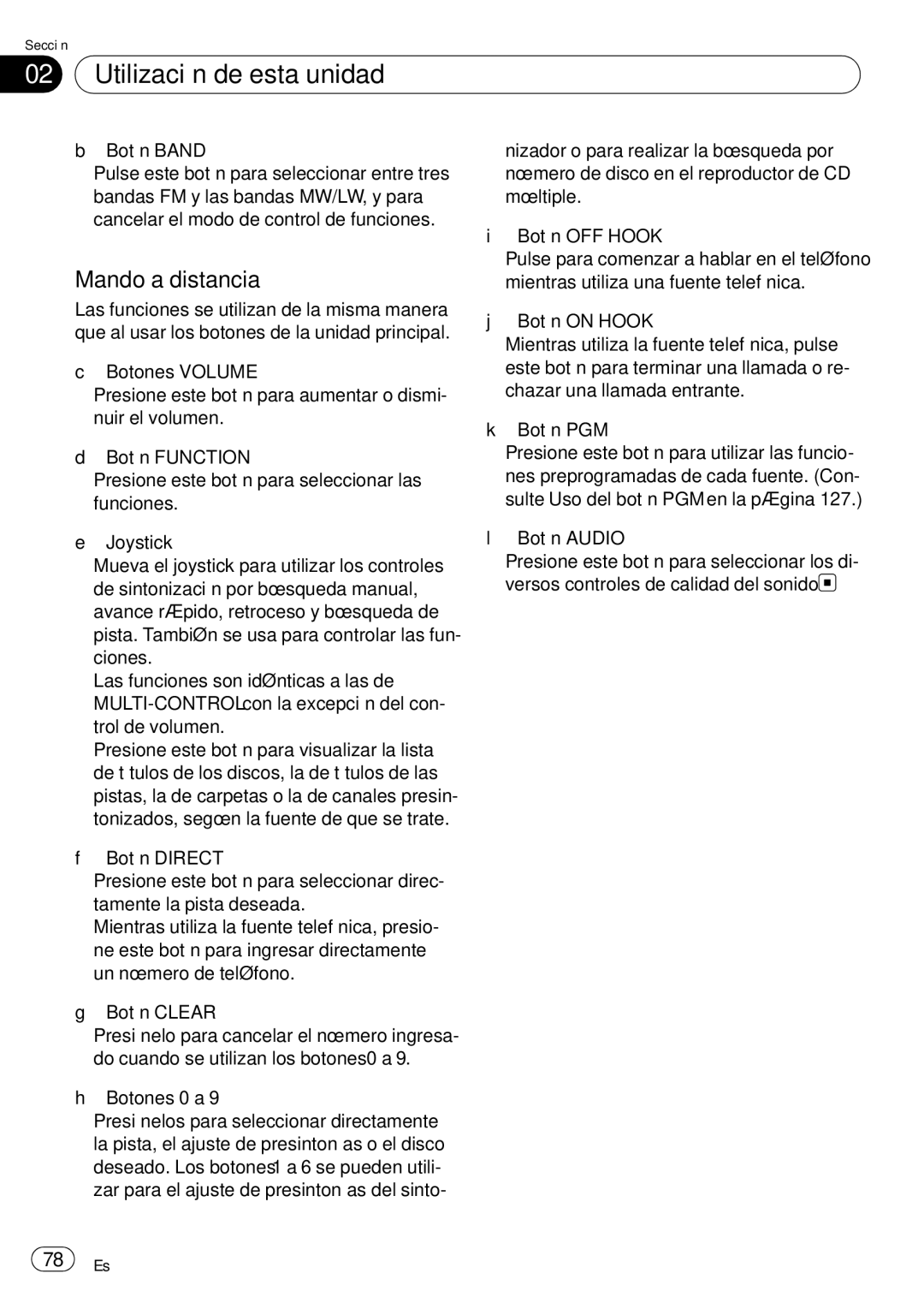 Pioneer DEH-P85BT operation manual Mando a distancia 