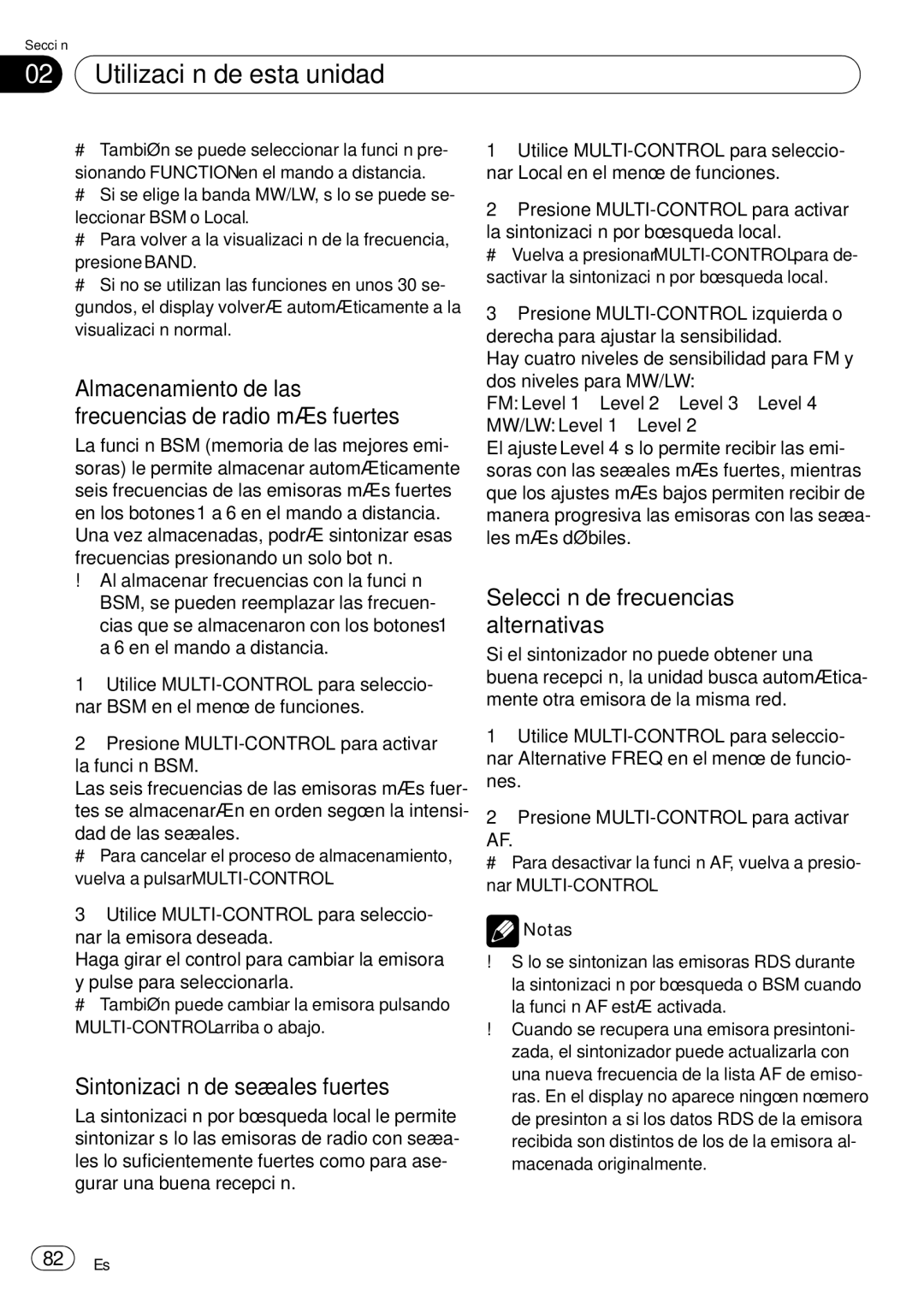 Pioneer DEH-P85BT operation manual Almacenamiento de las frecuencias de radio más fuertes, Sintonización de señales fuertes 