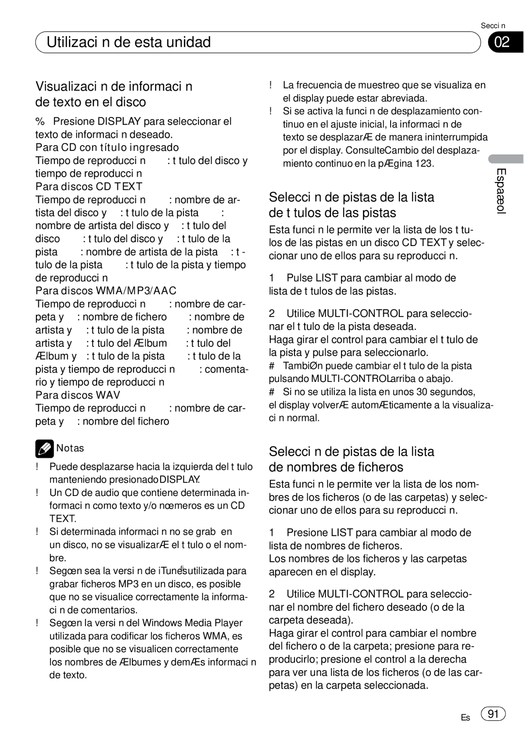 Pioneer DEH-P85BT operation manual Visualización de información de texto en el disco 