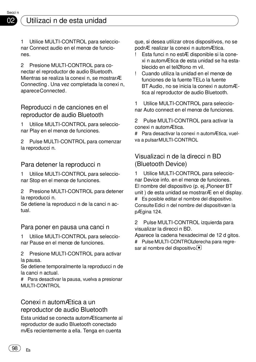 Pioneer DEH-P85BT operation manual Para detener la reproducción, Conexión automática a un reproductor de audio Bluetooth 