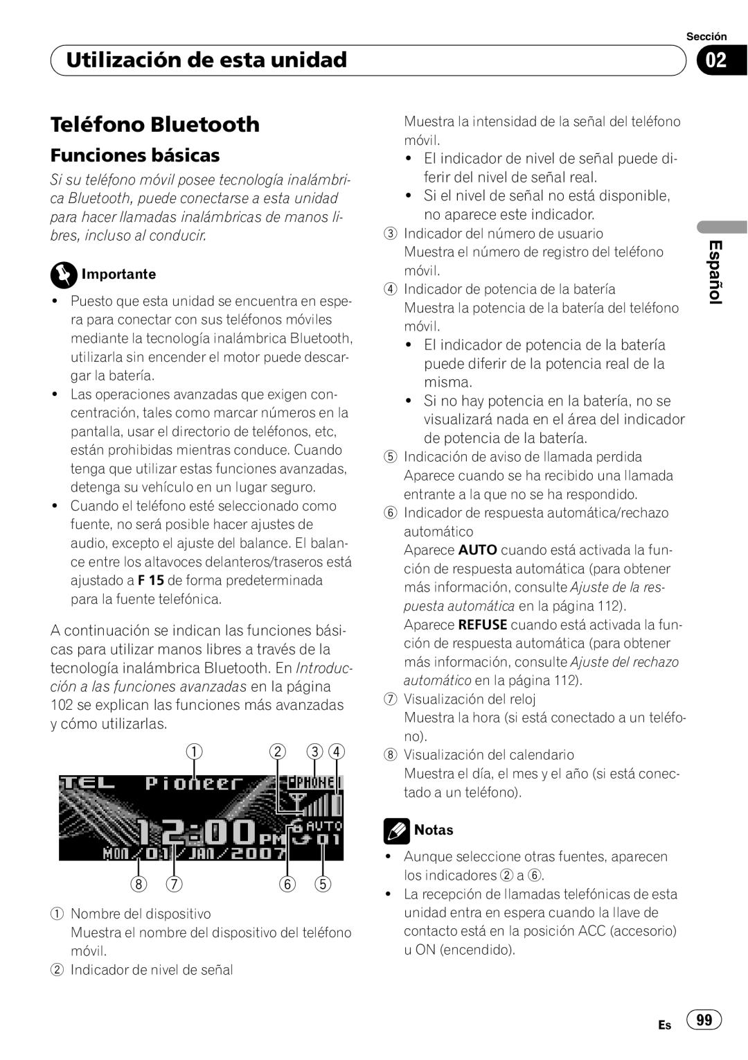 Pioneer DEH-P85BT operation manual Teléfono Bluetooth, Utilización de esta unidad, Funciones básicas,   , Español 