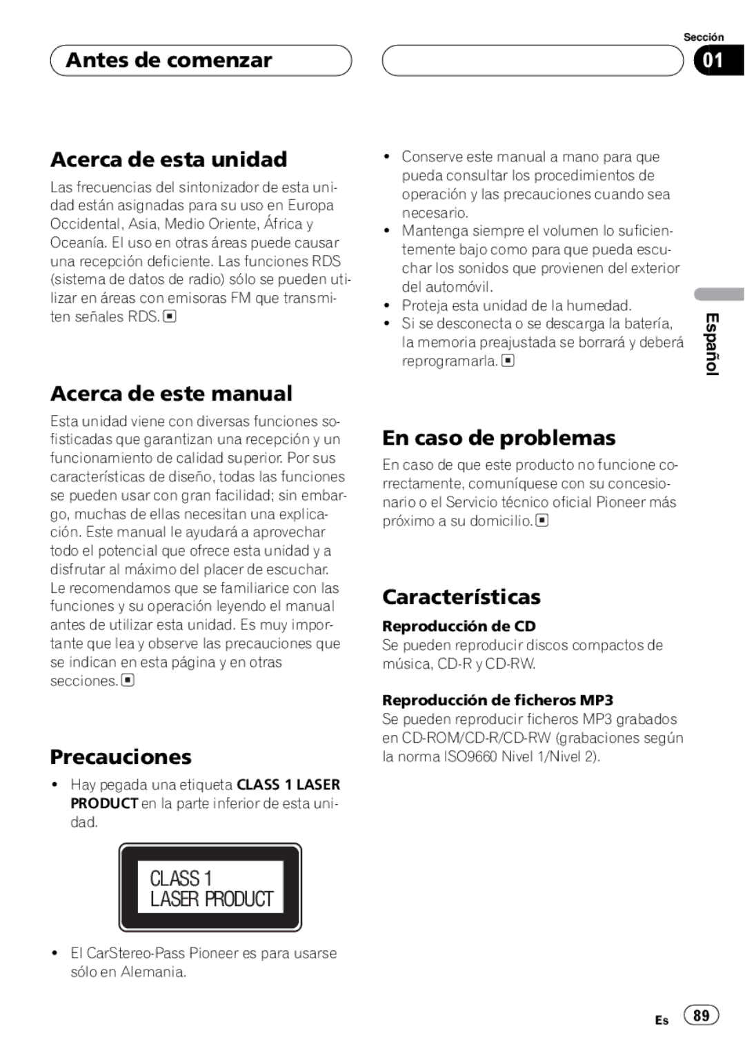 Pioneer DEH-P8600MP operation manual Class Laser Product 