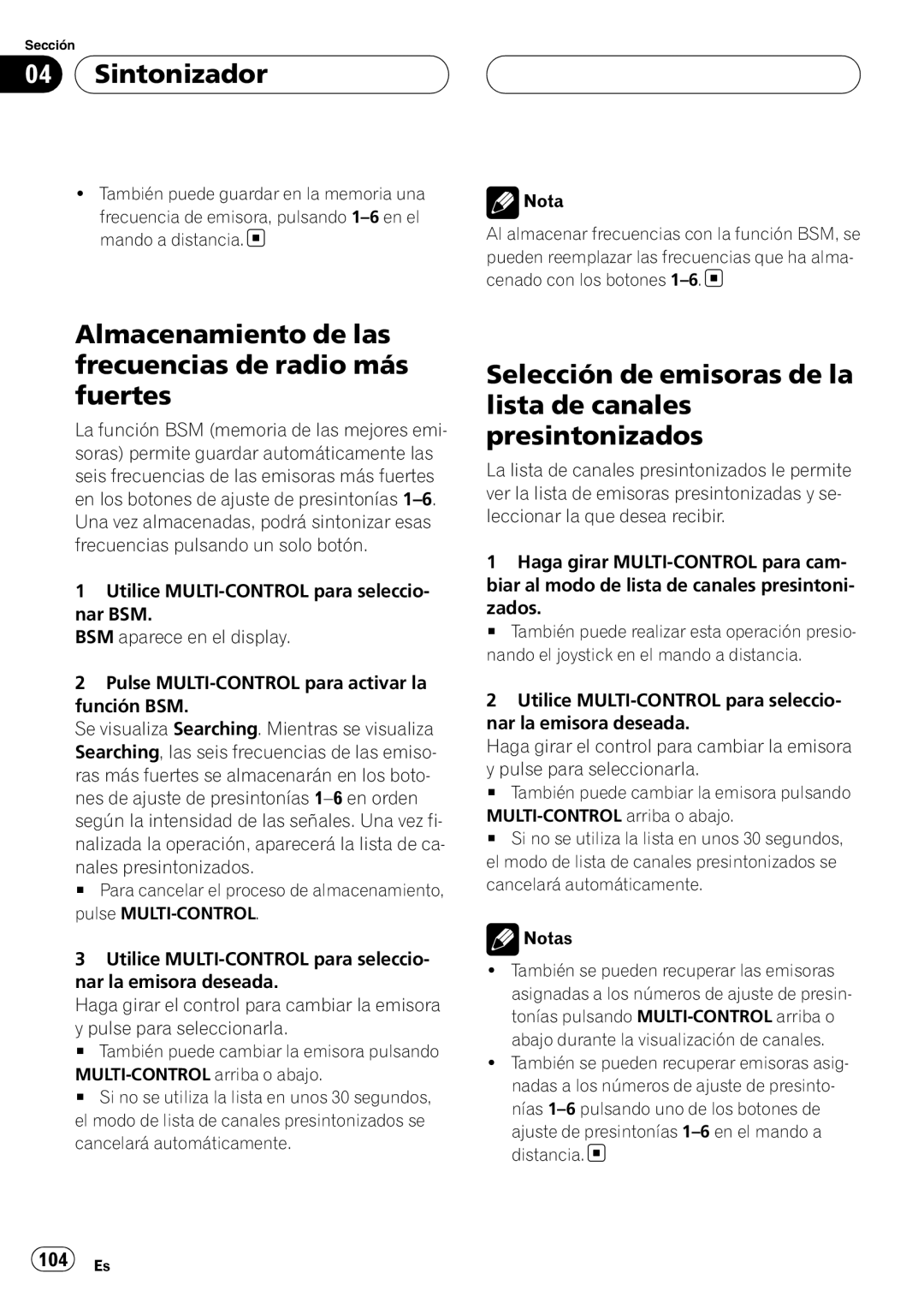 Pioneer DEH-P88RS operation manual Sintonizador, Almacenamiento de las frecuencias de radio más fuertes 