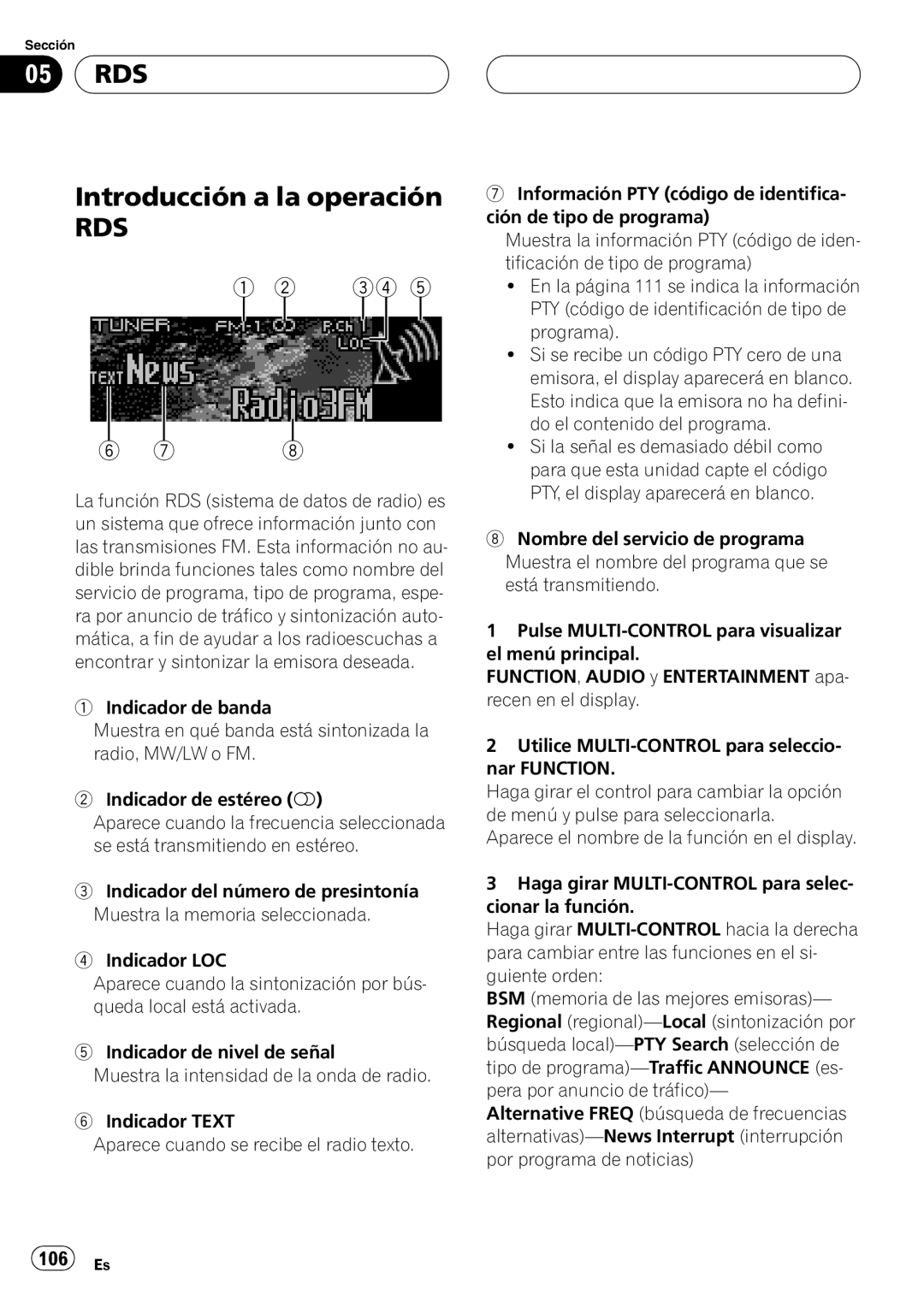 Pioneer DEH-P88RS operation manual Introducción a la operación 