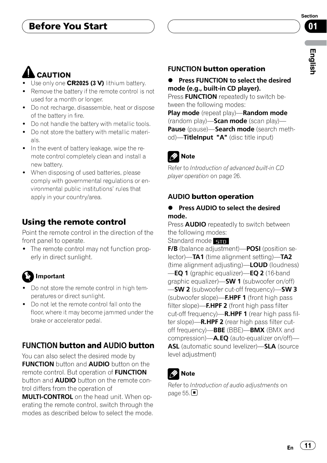 Pioneer DEH-P88RS operation manual Using the remote control, Function button and Audio button 